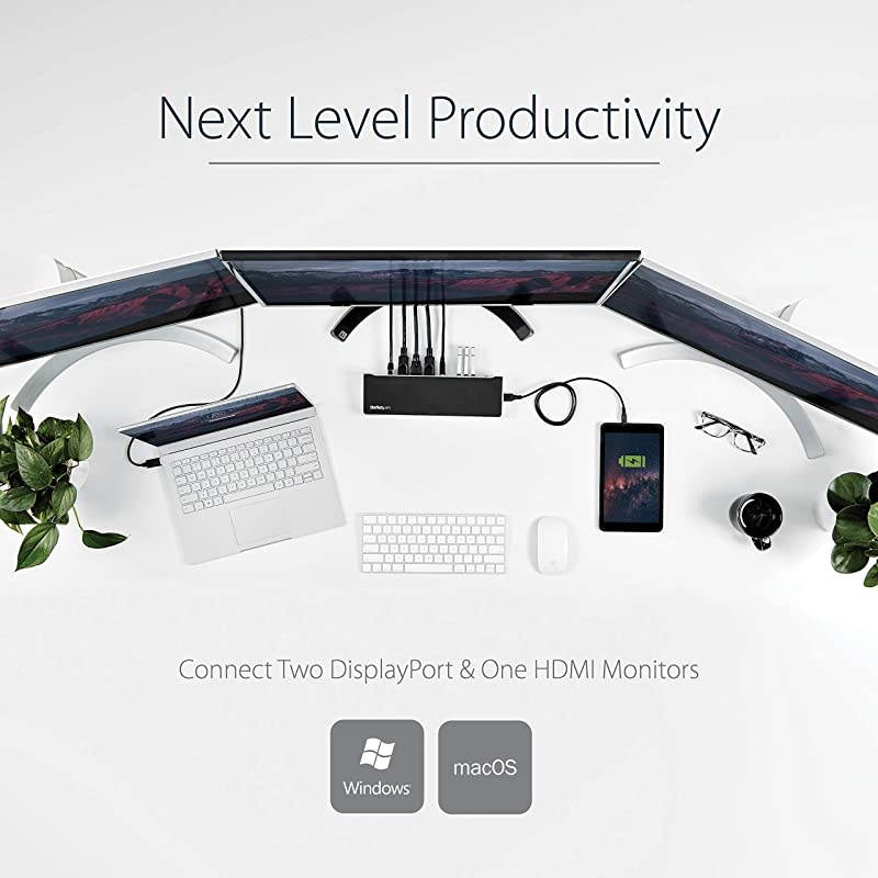 com Triple Monitor USB 3.0 Laptop Docking Station - 4K HDMI, 2x DisplayPort - Universal USB Dock for Windows & Mac OS (USB3DOCKH2DP)