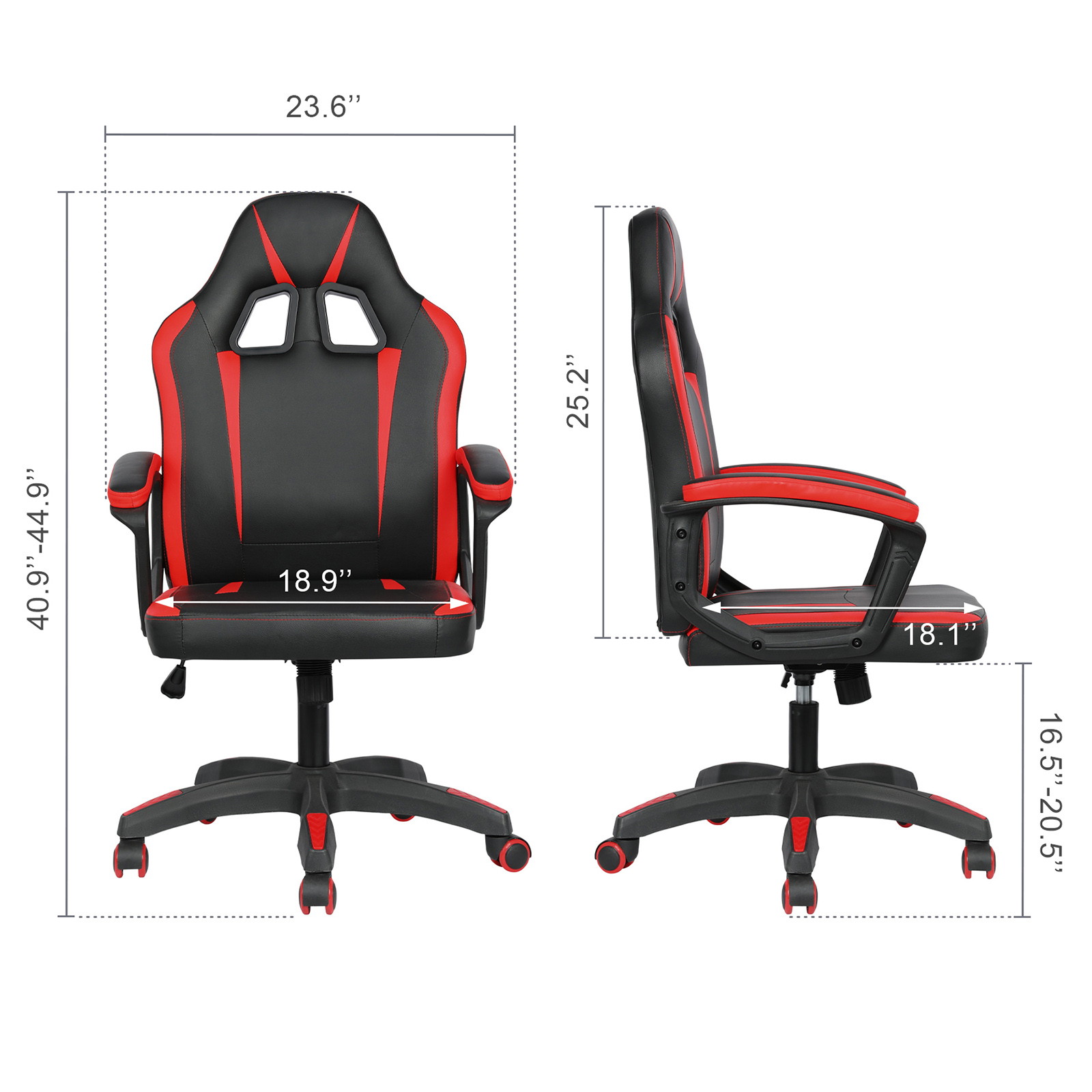 YOUTHUP Office Chair Adjustable Ergonomic Leather Gaming Chair Swivel Rolling Computer Desk Chair with Lumbar Support,Black and Red