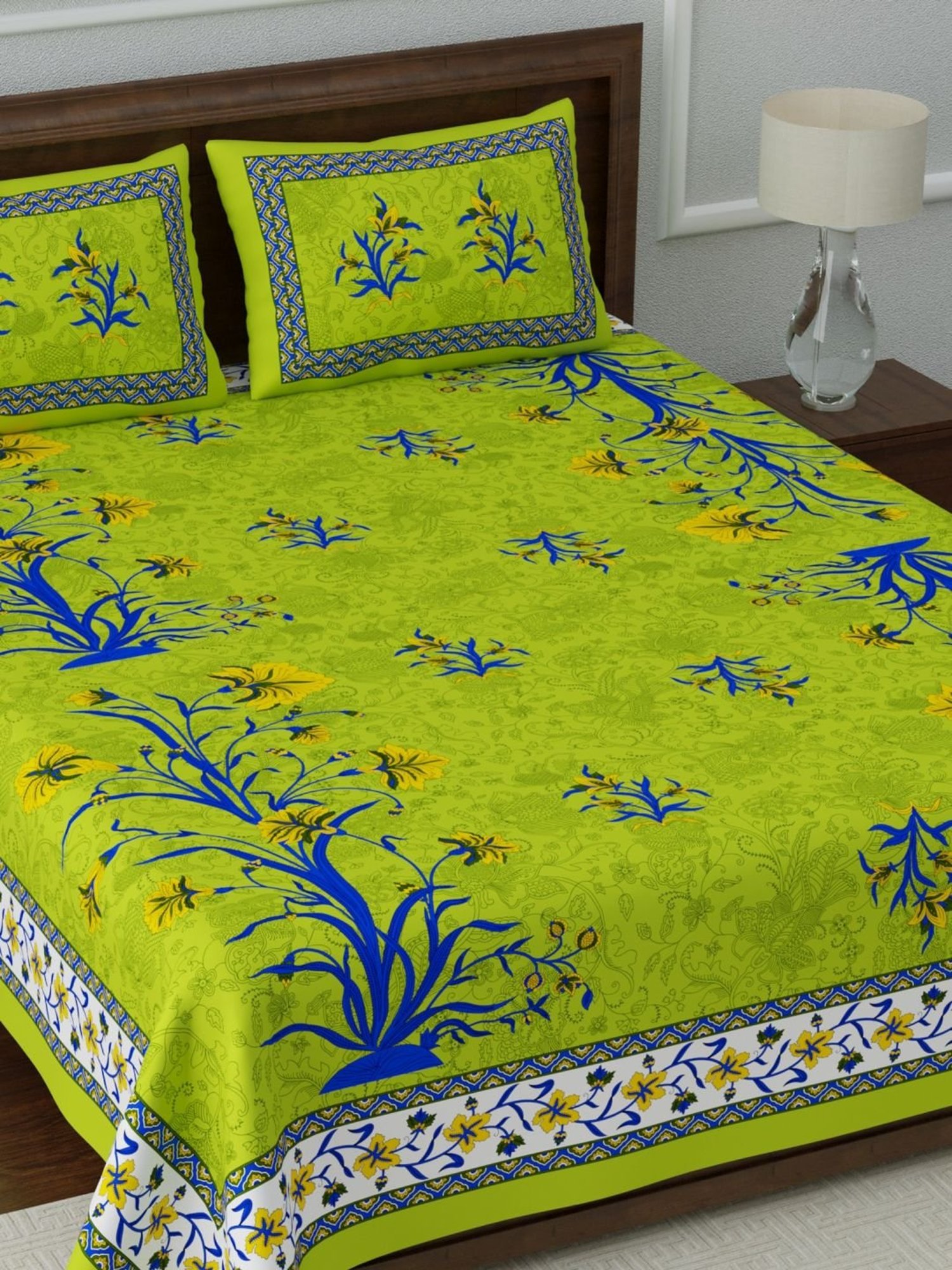 Living Roots Multicolor Jaipuri Printed Cotton Bed Sheet with 2 Pillow Cover