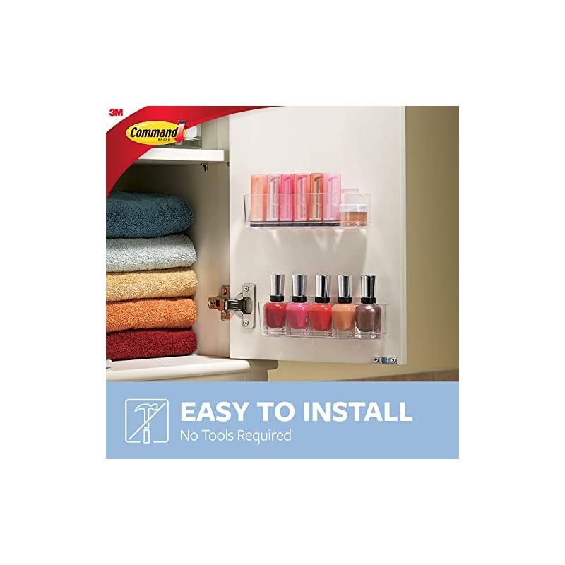 Medium Caddy, Clear, with 4 Clear Indoor Strips, Organize Damage-Free