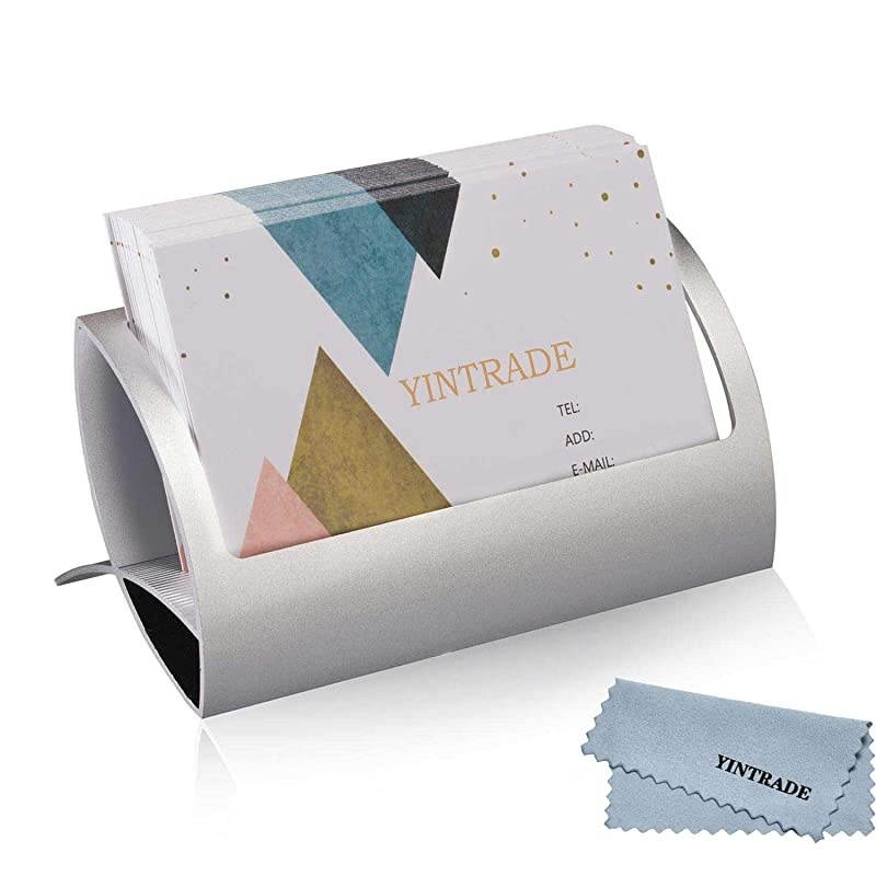 Card Holder for Desk Metal Aluminum Desktop Name Card Case Display Organizer Stand Office Tradeshows Tabletop Card Rack 2 Pack Gold