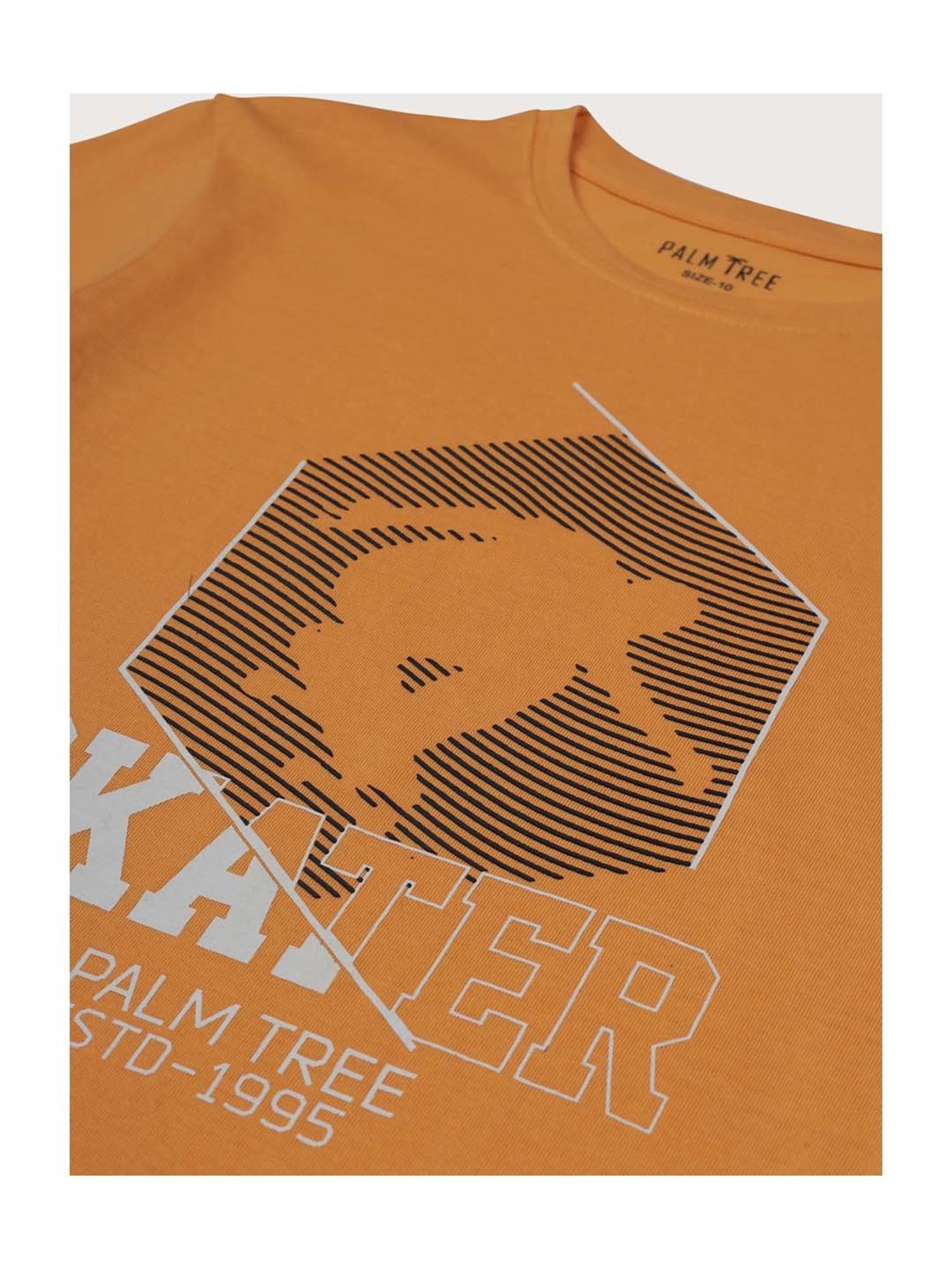 Palm Tree Kids Orange Cotton Printed T-Shirts