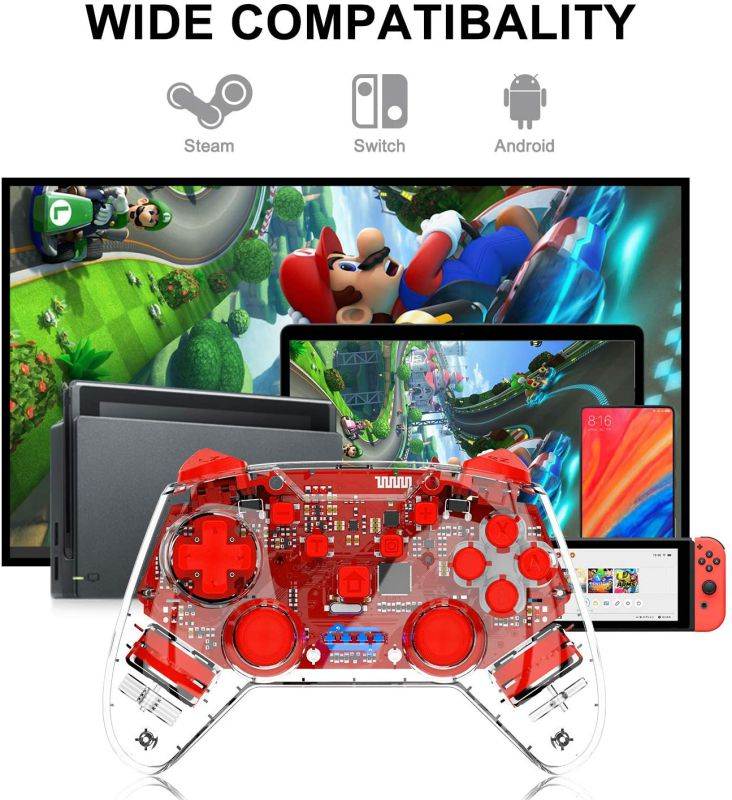 CUUWE Wireless Transparent Switch Controller, Wireless Pro Bluetooth Connection Controller,  for Switch The Remote Game Board With Joystick, Adjustable Turbo Vibration Game Handle