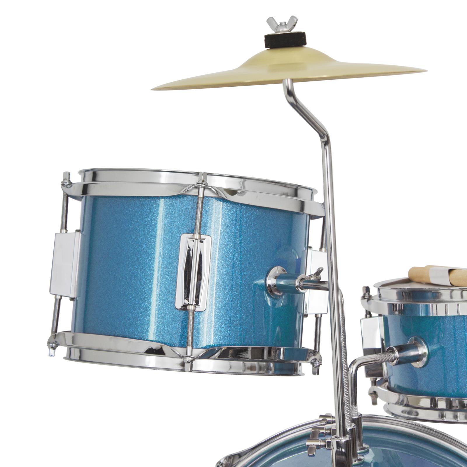 Mendini 13-inch 3-pc Kids Toy Junior Drum Set with Throne Cymbal Pedal Drumsticks, MJDS-1-BL Metallic Blue