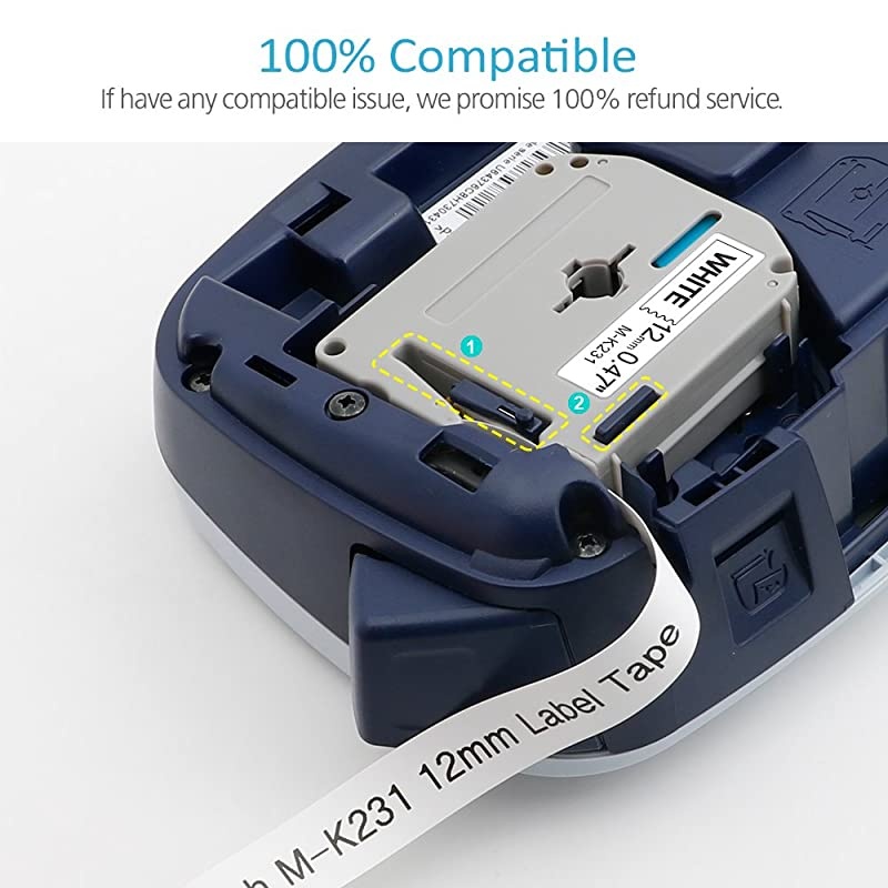 Compatible Label Tape Replacement for Brother PTouch M Tape MK231 M231 MK231 NonLaminated 12mm 047 x 262ft Black on White for Brother Ptouch PTM95 PT90 PT85 PT80 PT45M 6 Pack