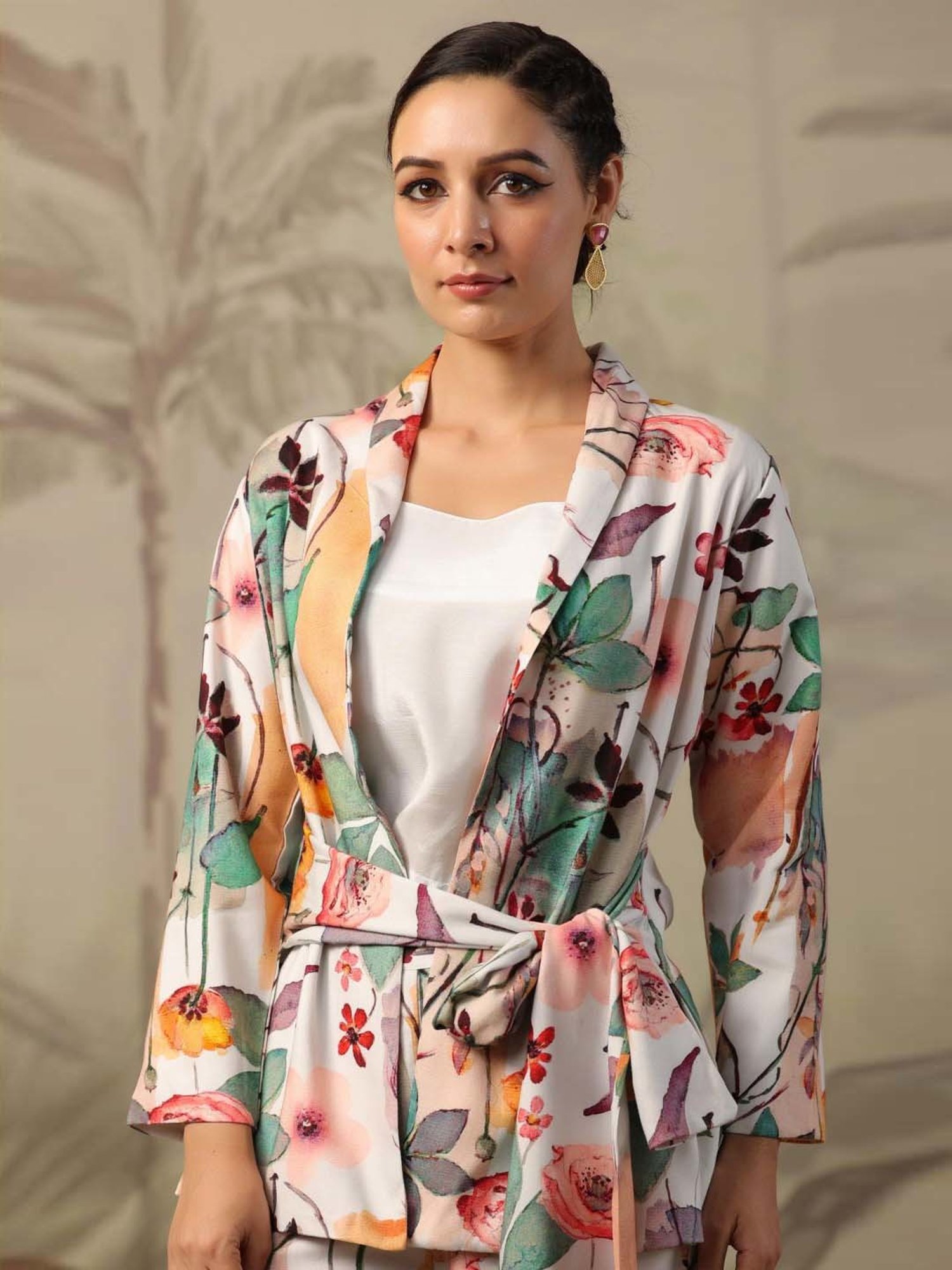 SCAKHI White Floral Print Blazer Palazzo Set