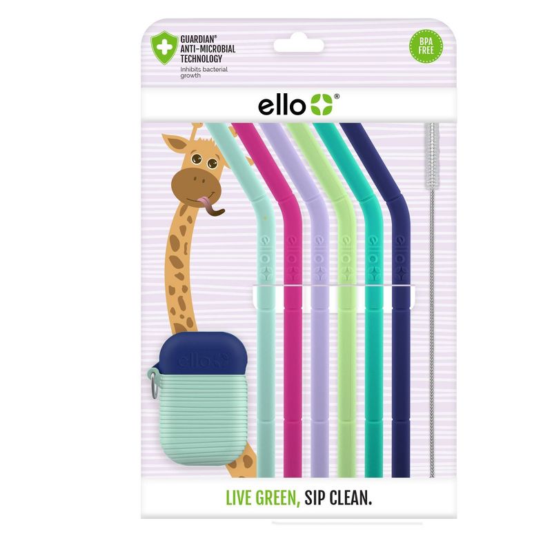 Ello 8pc Silicone Kids' Fold and Store Straw Set