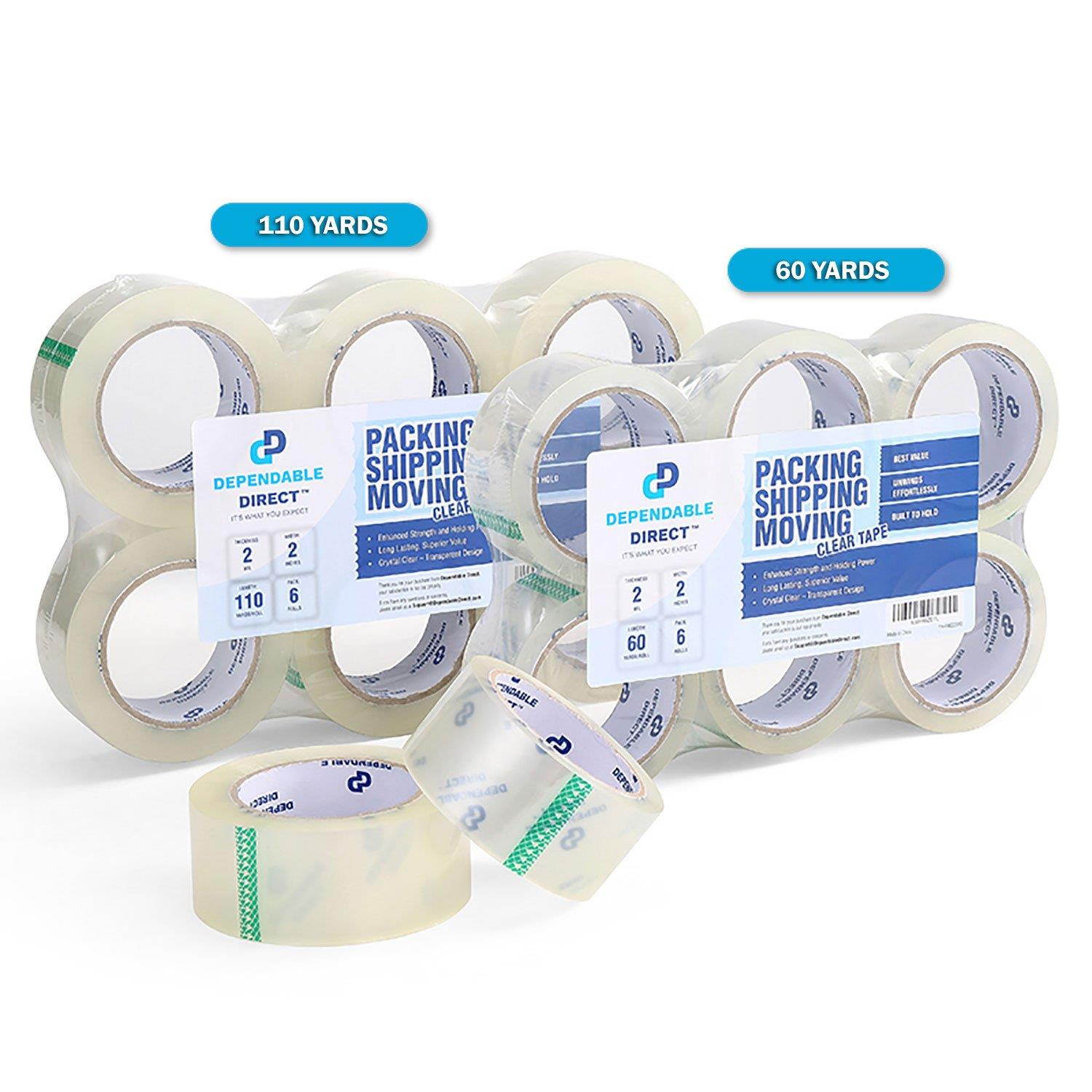 Industrial Grade Clear Packing Tape (6 Rolls) - 110 Yards per Roll - 2" Wide x 2 mil Thick, Acrylic Adhesive Heavy Duty Tape for Box Office Moving Packaging Shipping