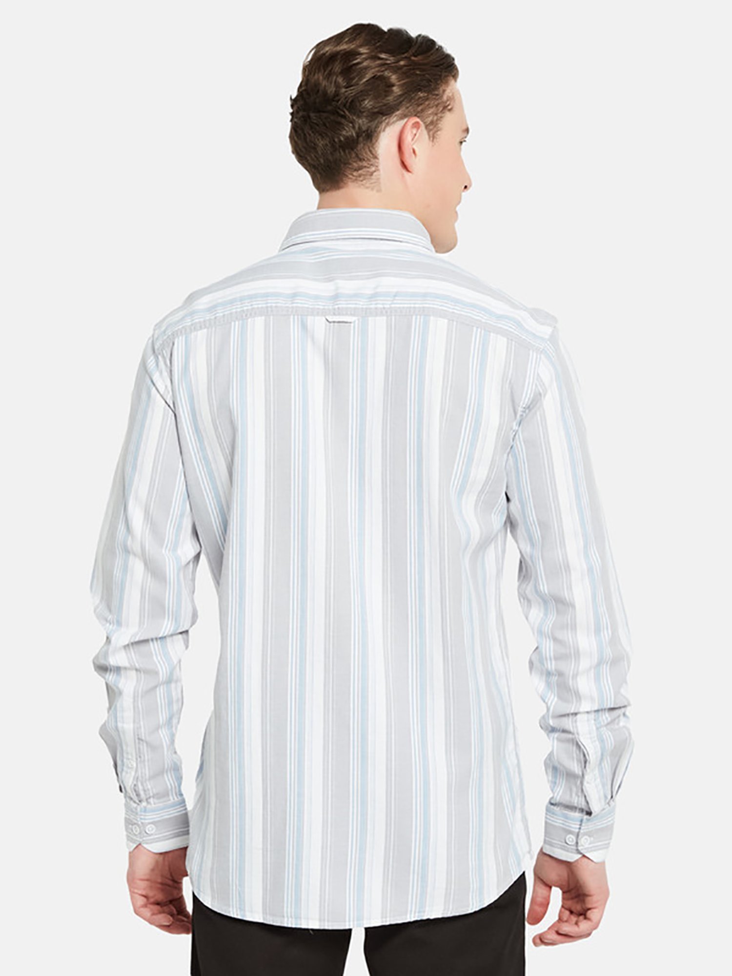METTLE Grey Regular Fit Striped Shirt