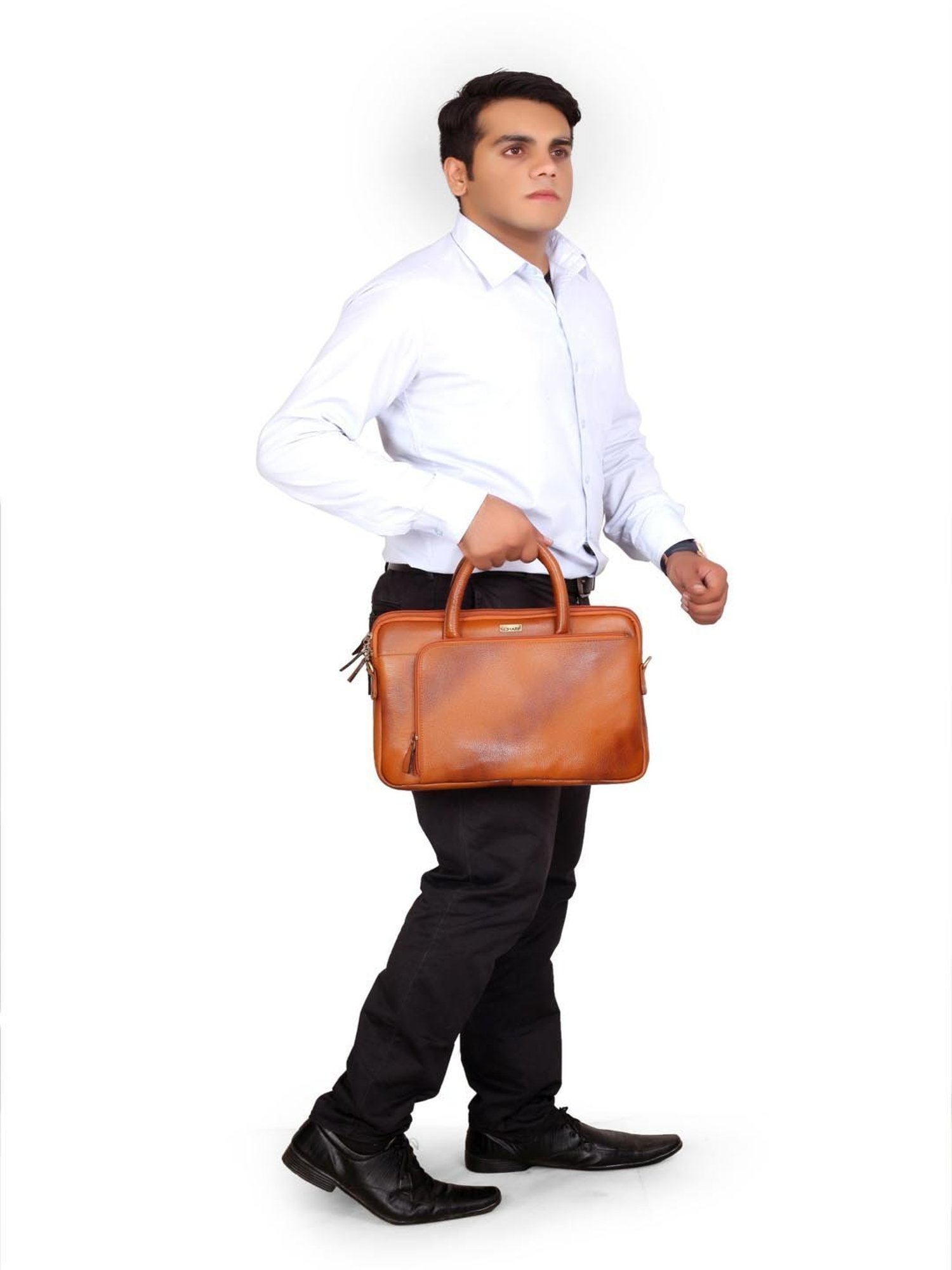 SCHARF Casa Grace Tan Leather Medium Laptop Messenger Bag - 13.4 inches