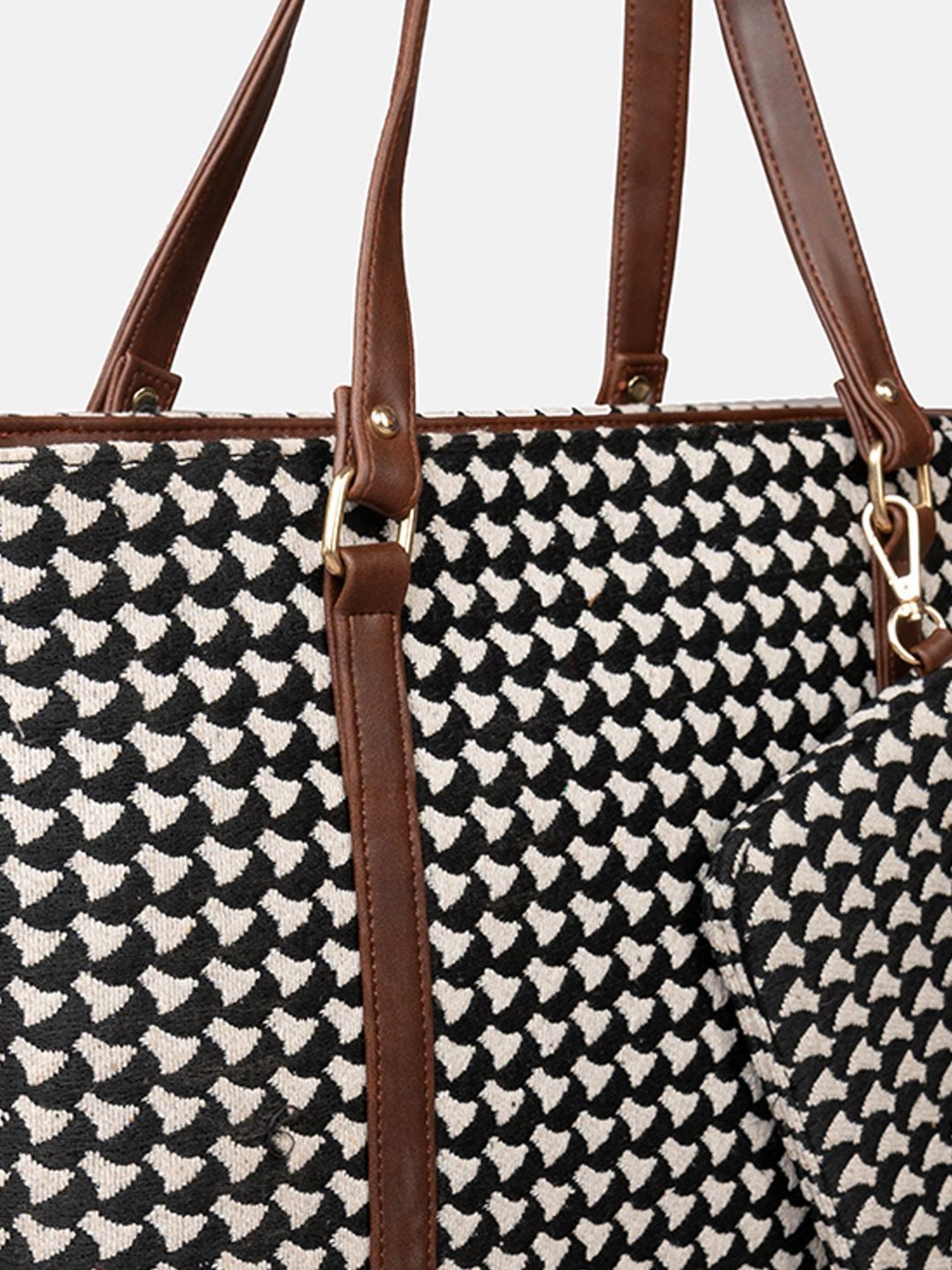 Gaurapakhi Black & White Printed Large Tote Bag