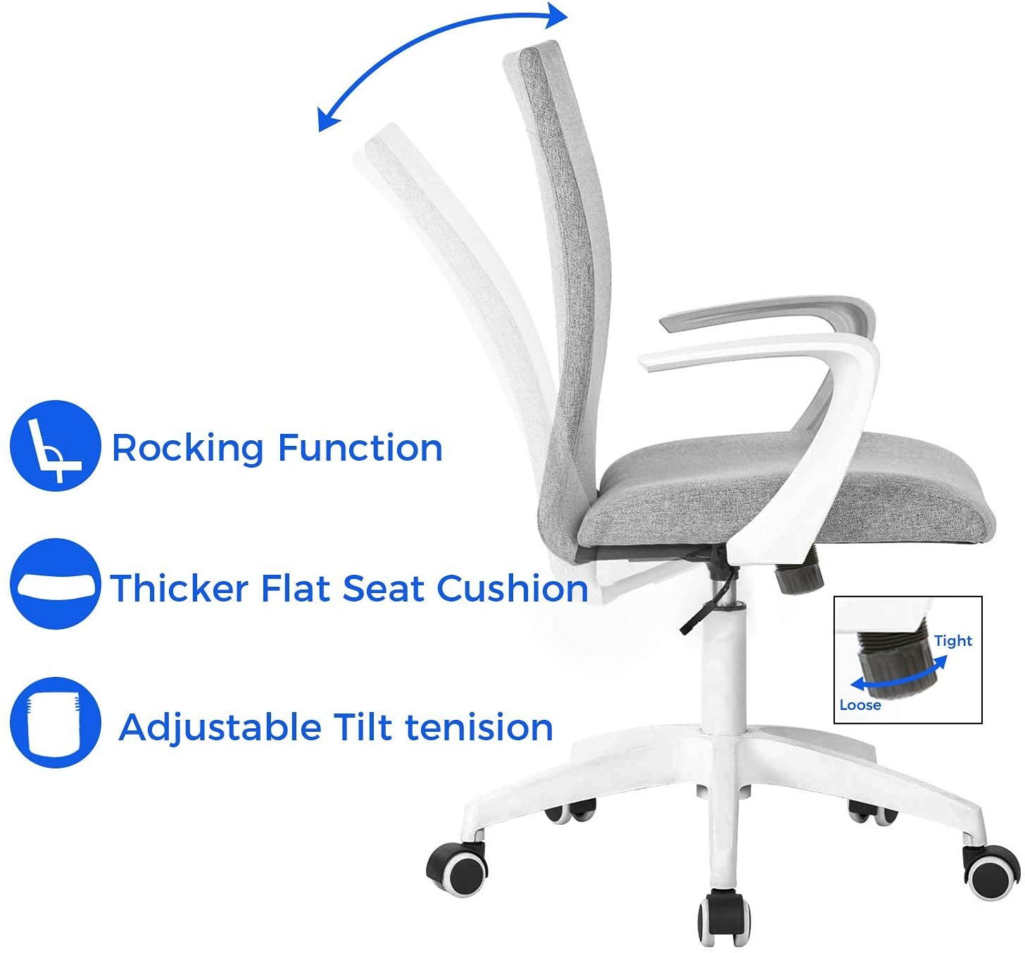Office Chair Ergonomic Mid Back Swivel Chair Height Adjustable Desk Chair White Office Chair Computer Chair with Armrest Mid Size (Grey and White)