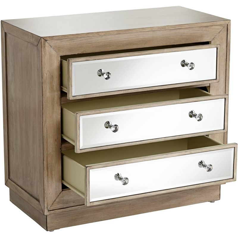 55 Downing Street Gabriella 32" Wide Mirrored and Oak Wood Drawer Accent Chest