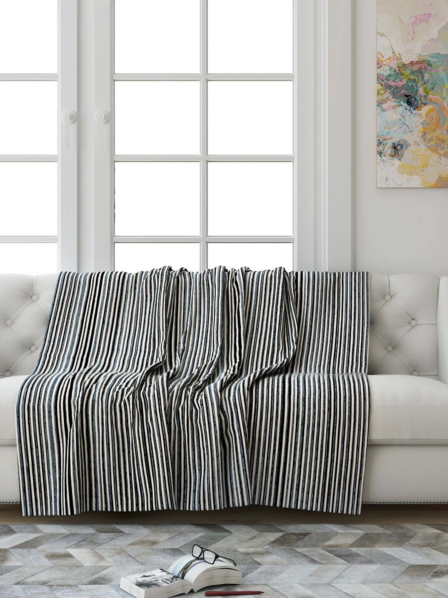 Nestasia Red & Cream Chevron Cotton Knitted Throw blanket with texture for Living Room or Bedroom