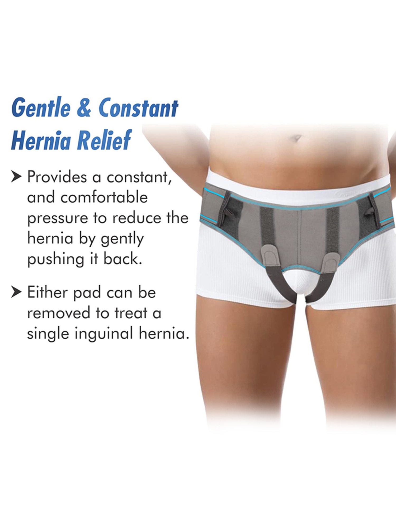 AccuSure Hernia Belt for Men with 2 Removable Compression Pads - Large (Grey)