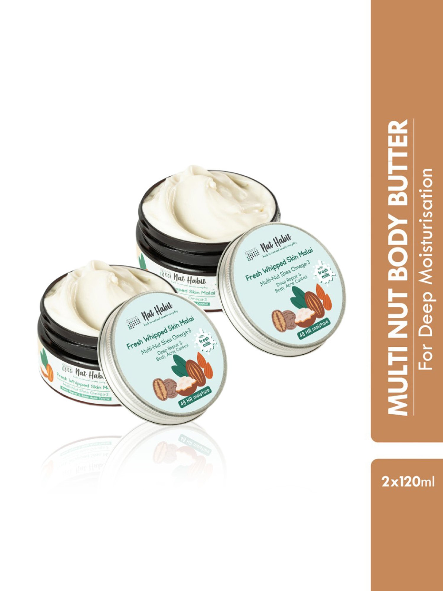 Nat Habit Multi-Nut Shea Omega-3 Fresh Whipped Skin Malai - Pack of 2