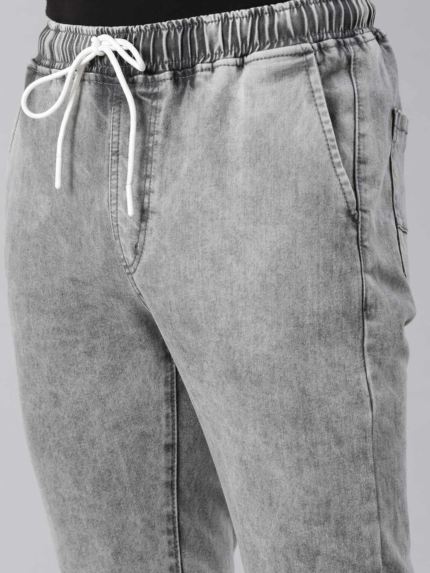 CINOCCI Grey Cotton Slim Fit Jogger Jeans
