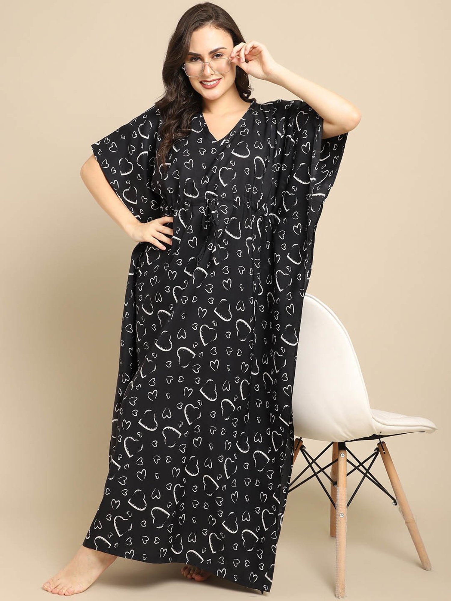Boston Club Black Floral Print Kaftan
