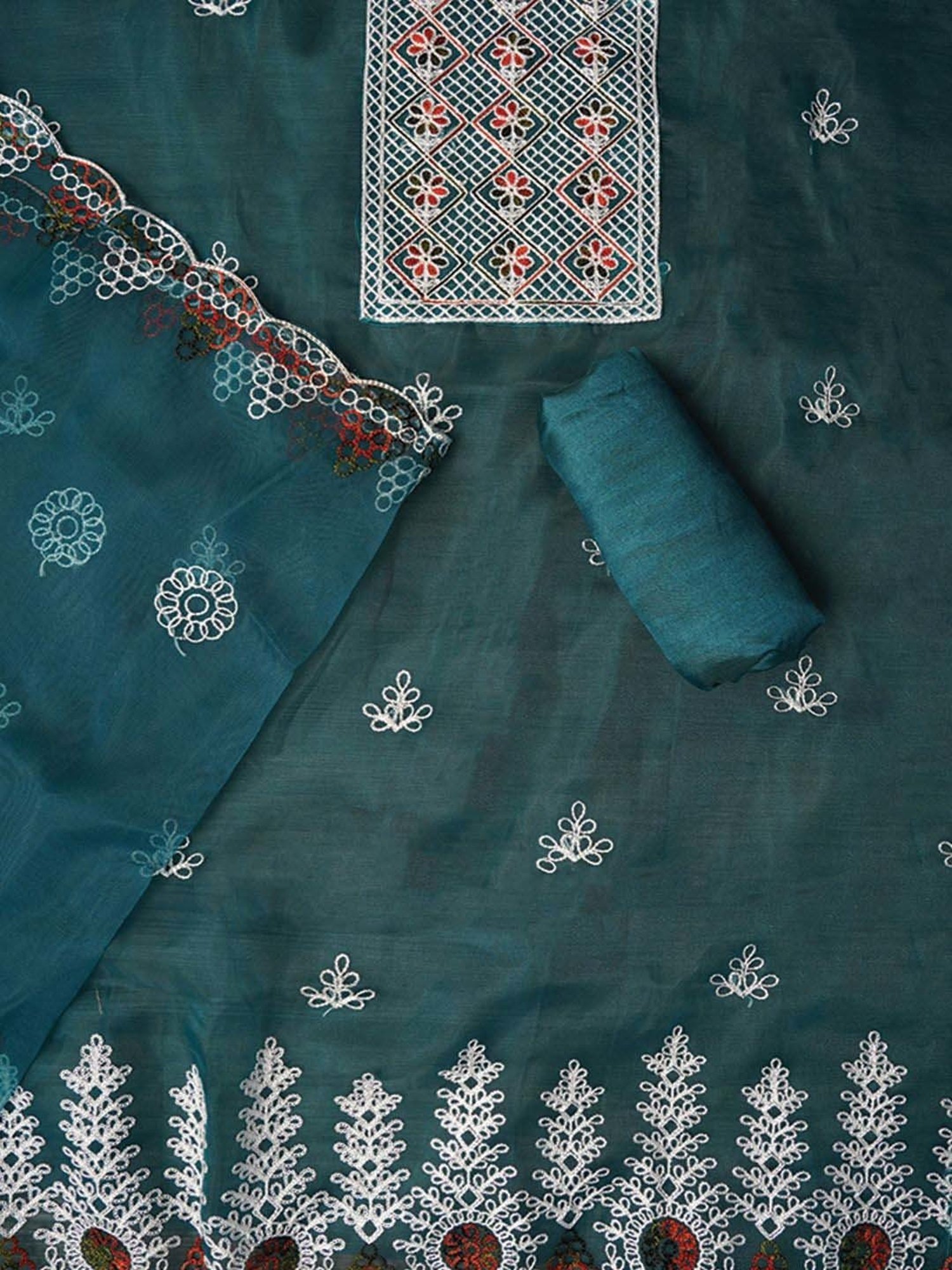 Jaipur Kurti Green Embroidered Unstitched Dress Material