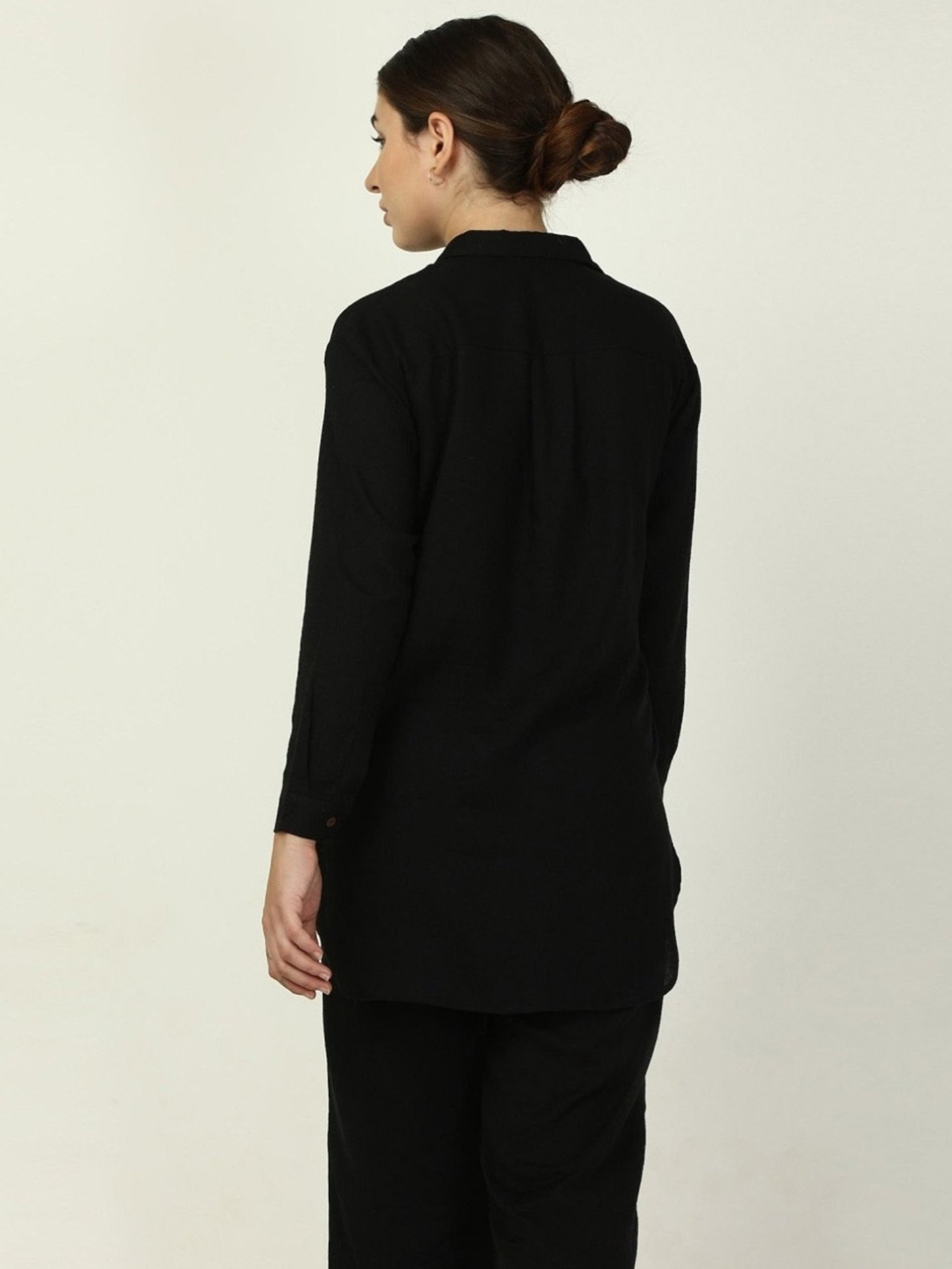 Saltpetre Elegant LInen Black Shirt with Trousers Co-ord Set