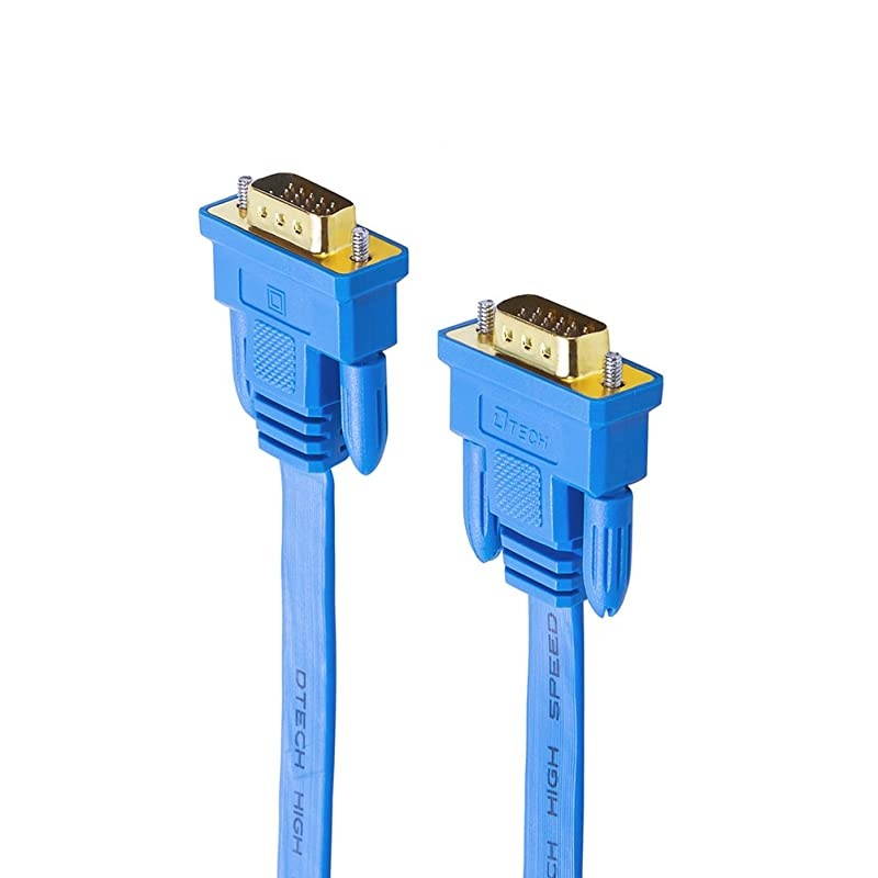 50ft Flat Extra Long VGA Cable for Computer Monitor Male to Male 15 Pin Connector Full HD 1080p SVGA Cord 15 Meters Blue