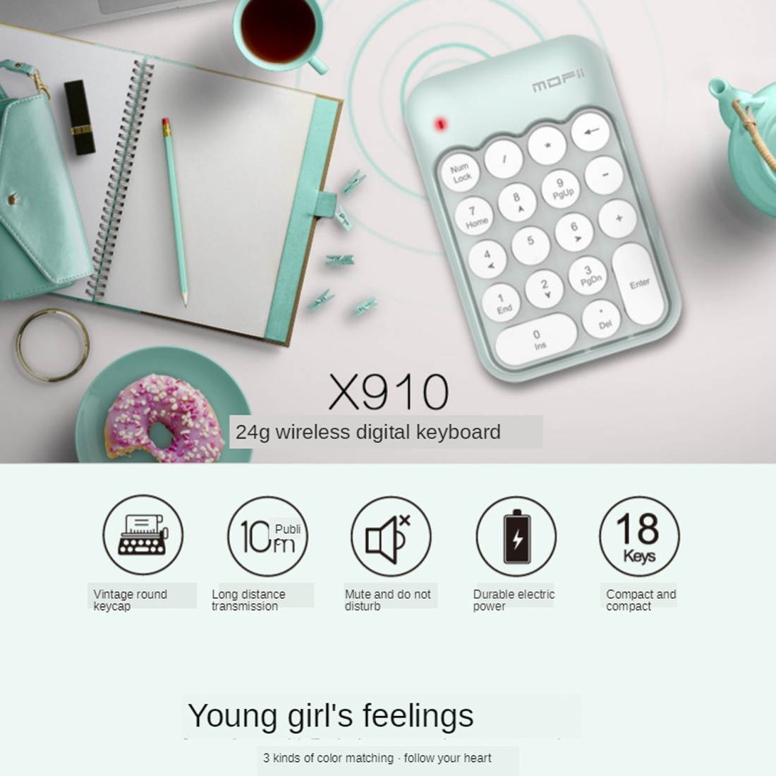 Mofii x910 2.4G Mini Wireless Number Keyboard, English Version