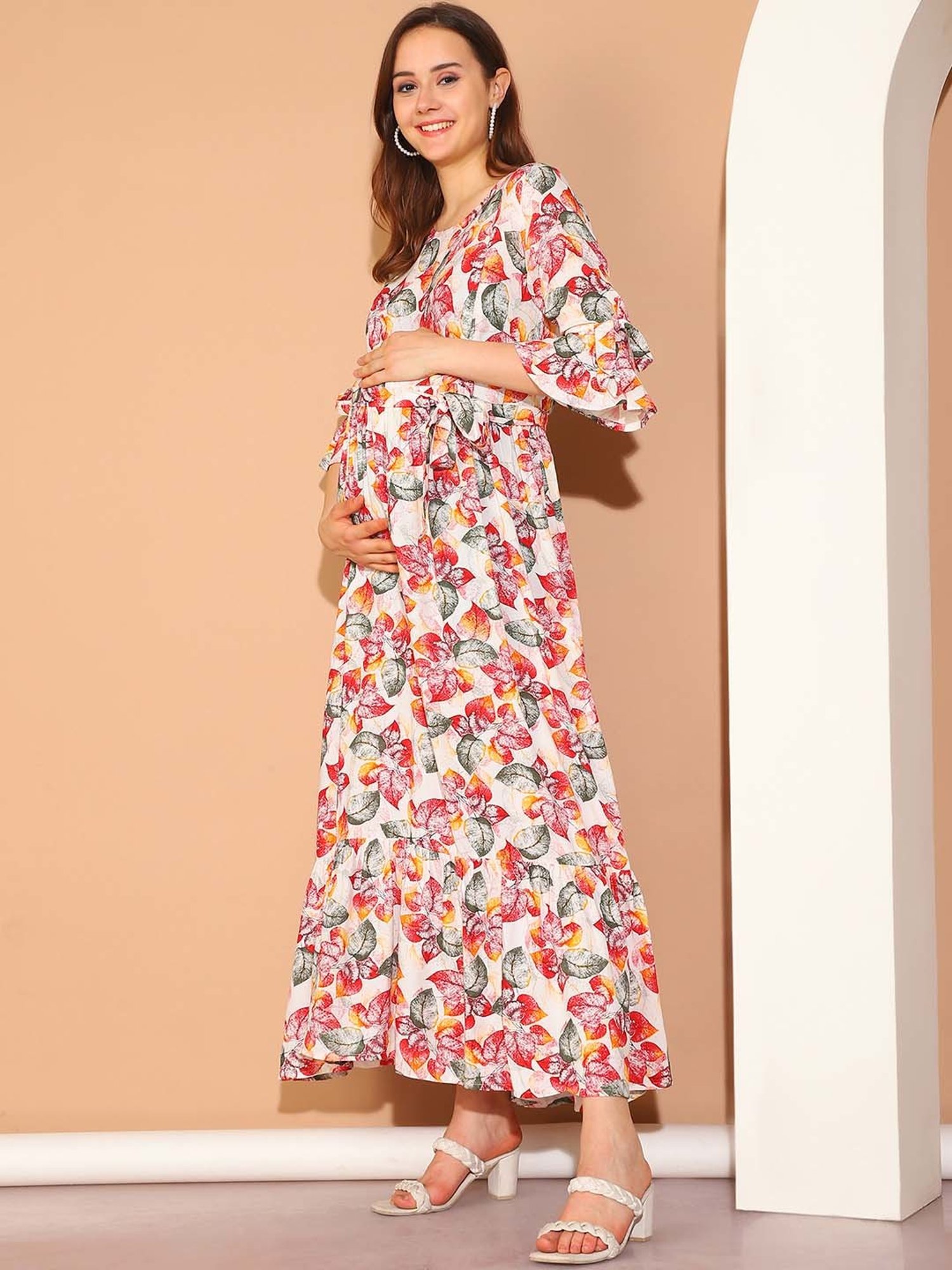 Moms Maternity Pink Floral Print Maternity Dress