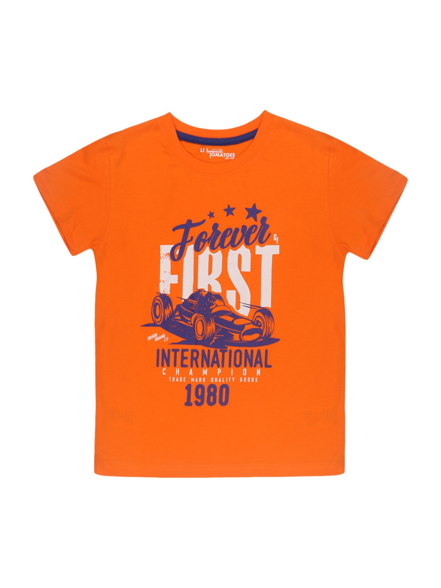 Li'l Tomatoes Kids Orange & White Cotton Printed T-Shirts & Mask - Pack of 2