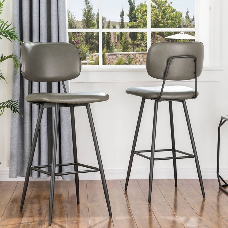 43" Set of 2 PU Leather Barstools Gray - Glitzhome