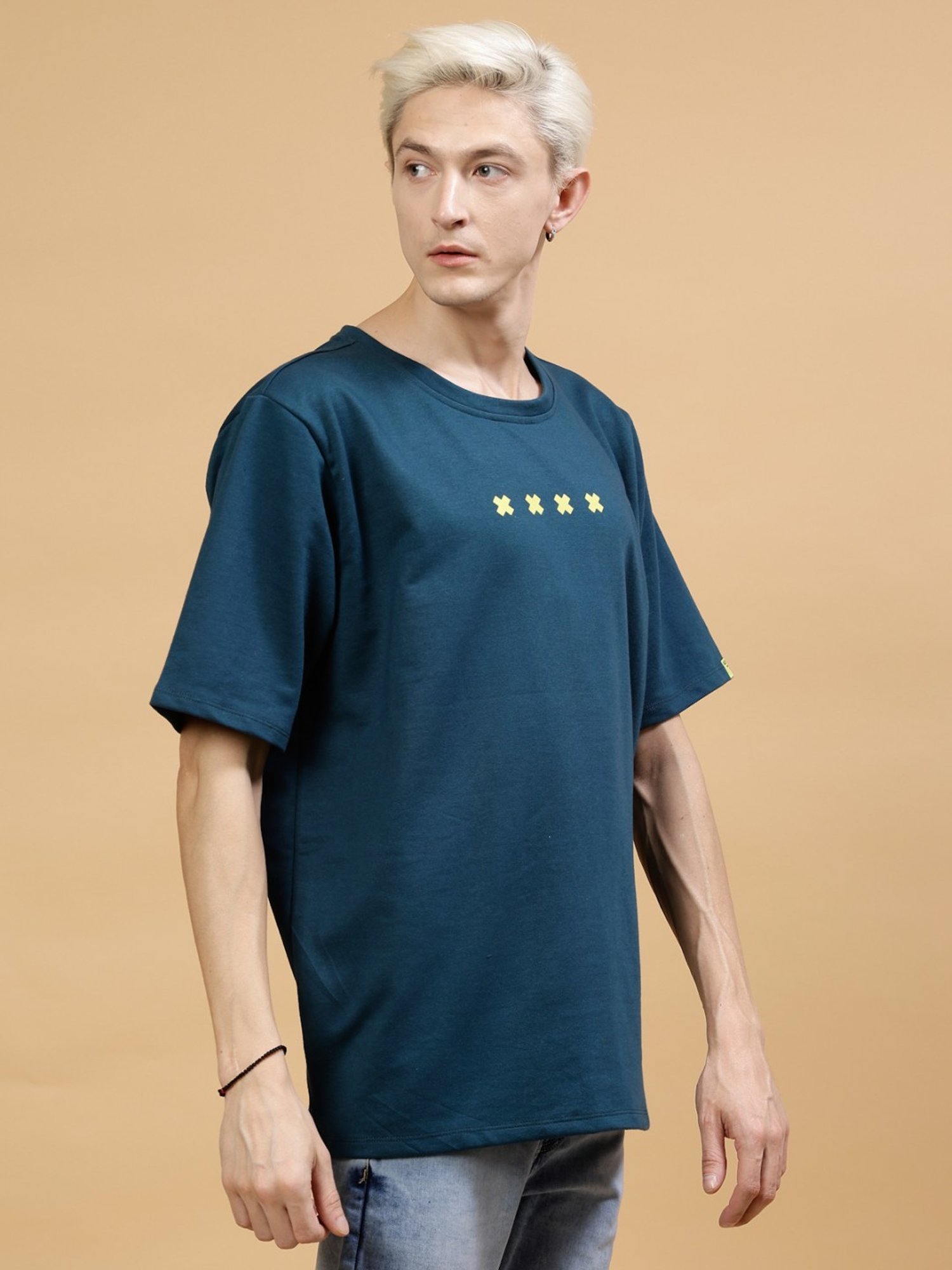 Rigo Teal Cotton Loose Fit Printed T-Shirt