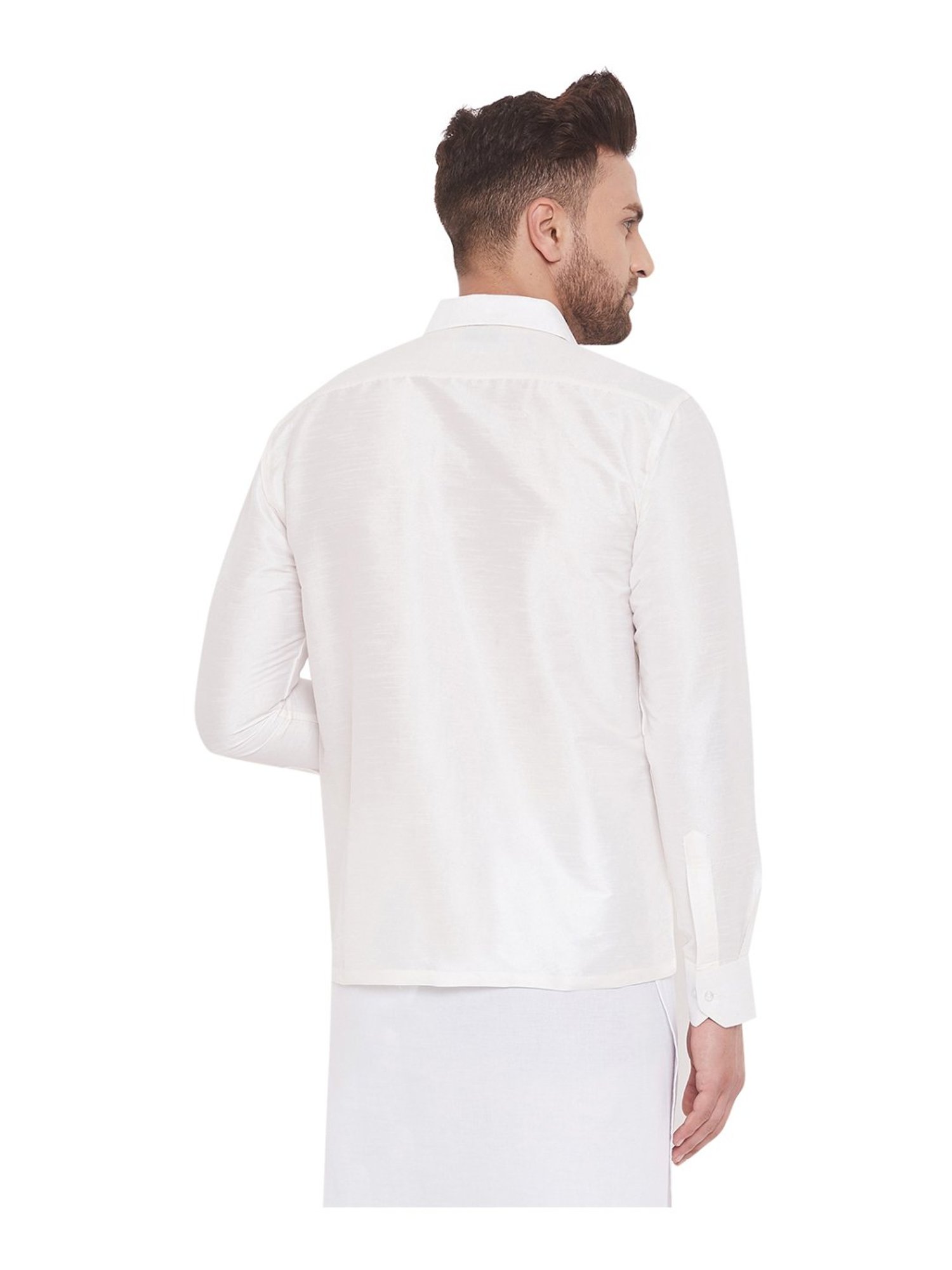 VASTRAMAY White Straight Fit Self Pattern Ethnic Shirt