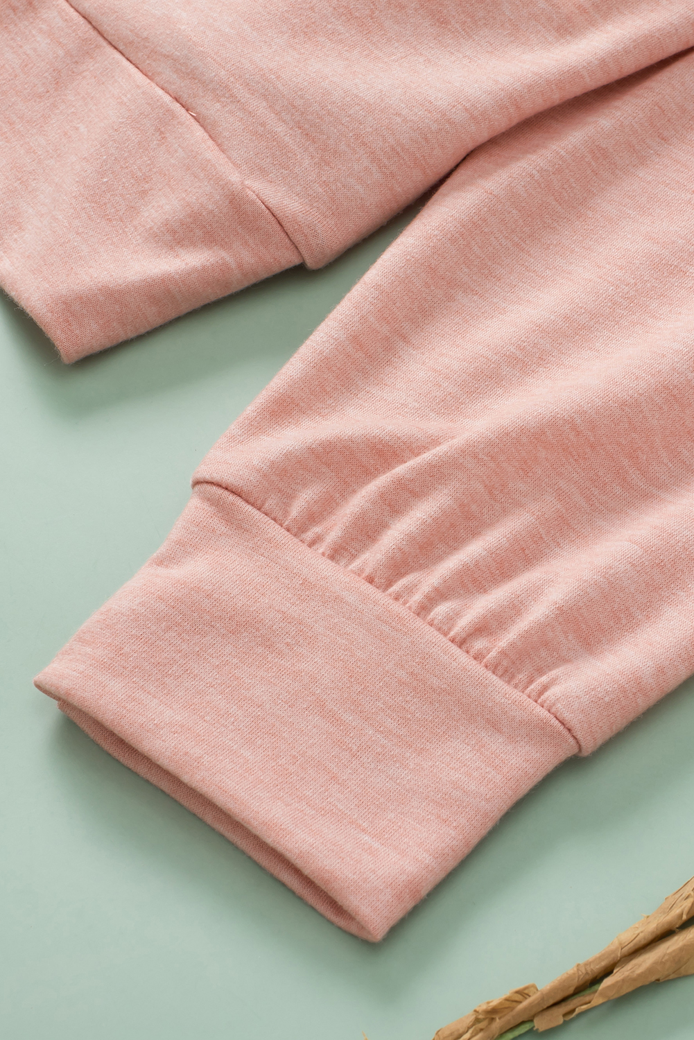 Pink Solid Color Exposed Seam Henley Pullover Hoodie