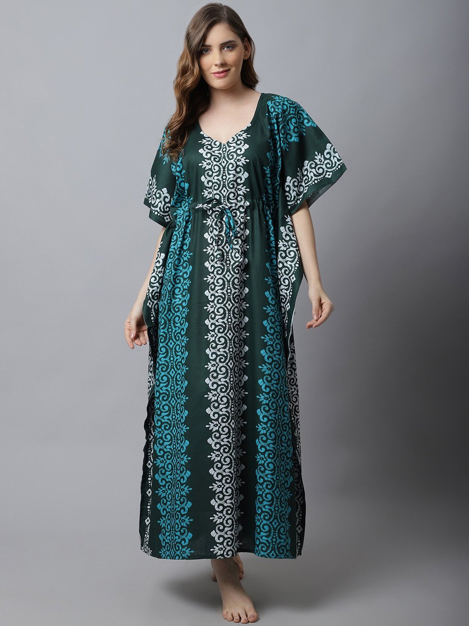 Secret Wish Green Printed Kaftan Nighty
