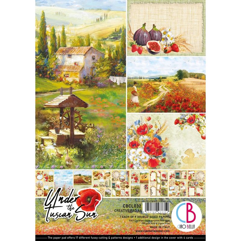 Ciao Bella Double-Sided Creative Pack 90lb A4 9/Pkg-Under The Tuscan Sun, 9 Designs/1 Each
