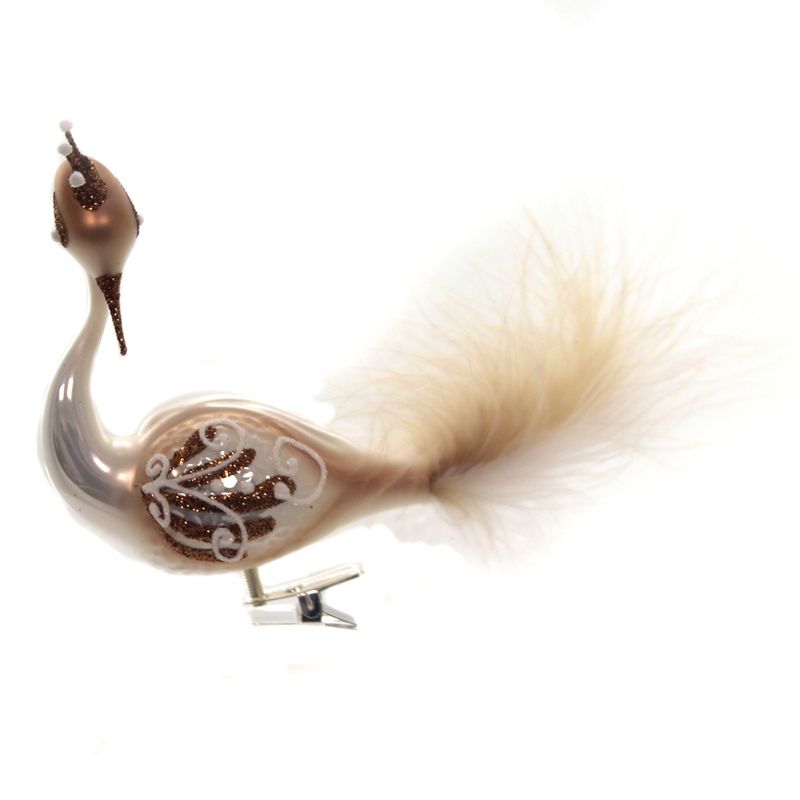 Golden Bell Collection 4.25" Brown & Copper Clip On Peacock Ornament Bird Feather Crown  -  Tree Ornaments