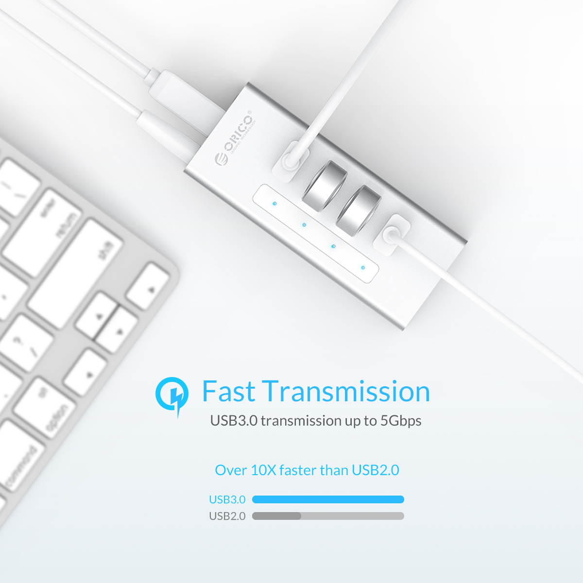 USB 3.0 Hub, Portable SuperSpeed 4 Port USB 3.0 Hub with Built-in Cable , USB Extension Multi-function USB Dock Hot Swapping Support for  Mac, PC, USB Flash Drives and Other Devices