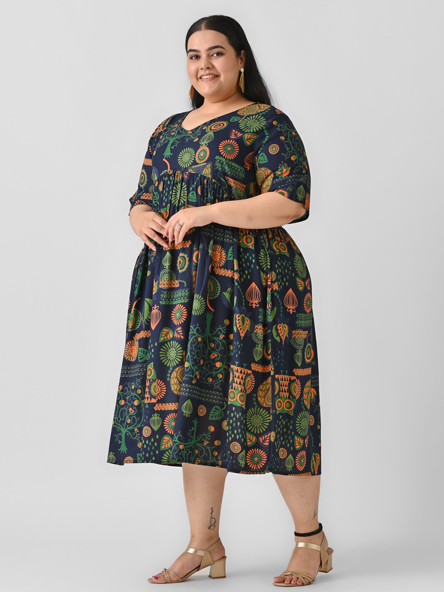 Rustorange Navy Printed Ethnic Dress