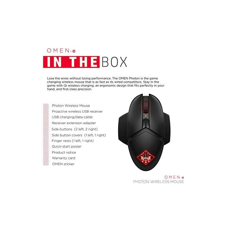 OMEN by  Photon Wireless Gaming Mouse with Qi Wireless Charging Programmable Buttons Custom RGB ESport DPI 6CL96AA