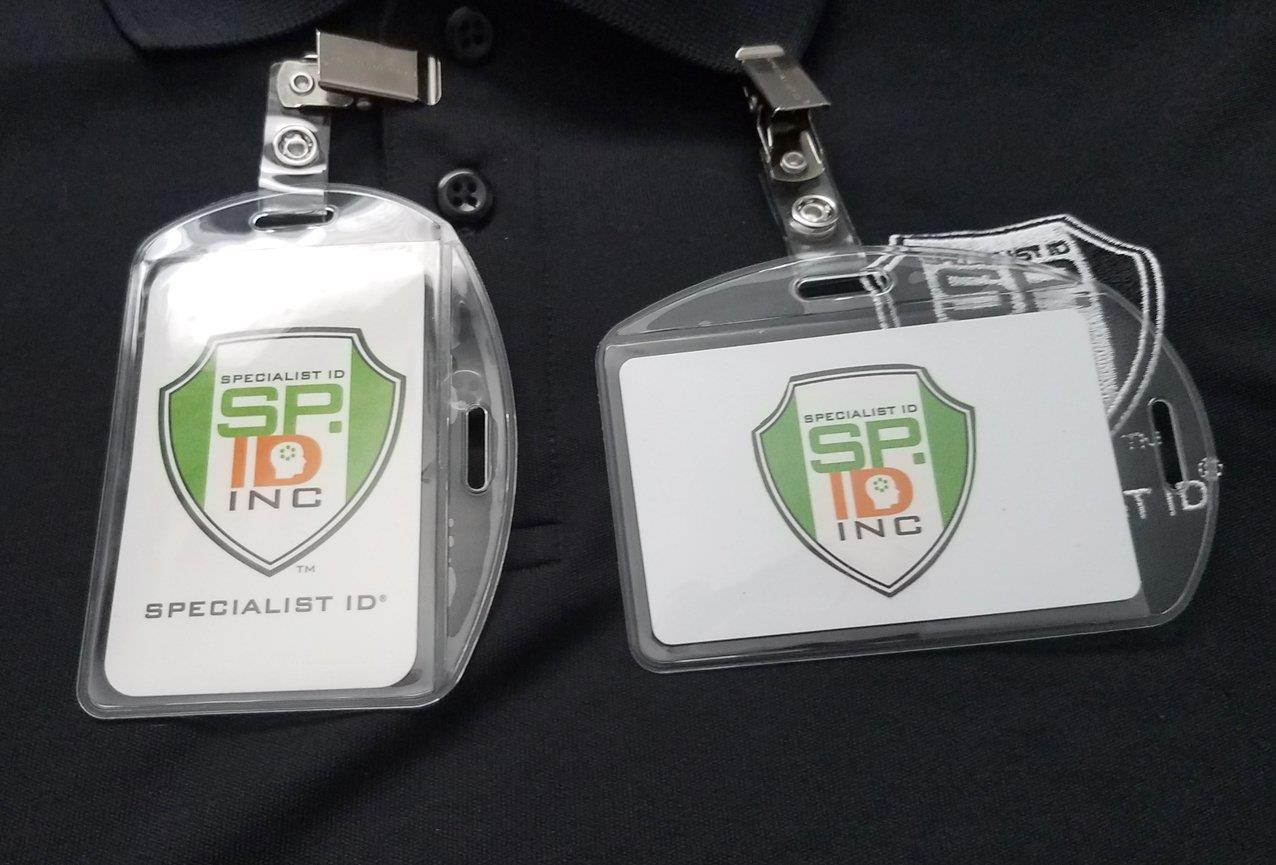 5 Pack - Clear Plastic ID Badge Holders - Vertical OR Horizontal with Clothing Friendly Metal & PVC Strap Clips - for 2.25 X 3.5 Inch Name Tags & Work Access Cards, by Specialist ID