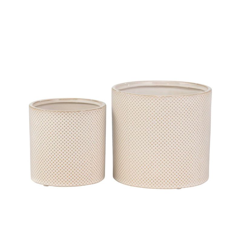 2pc Ceramic Planters White/Tan Dots - Sagebrook Home