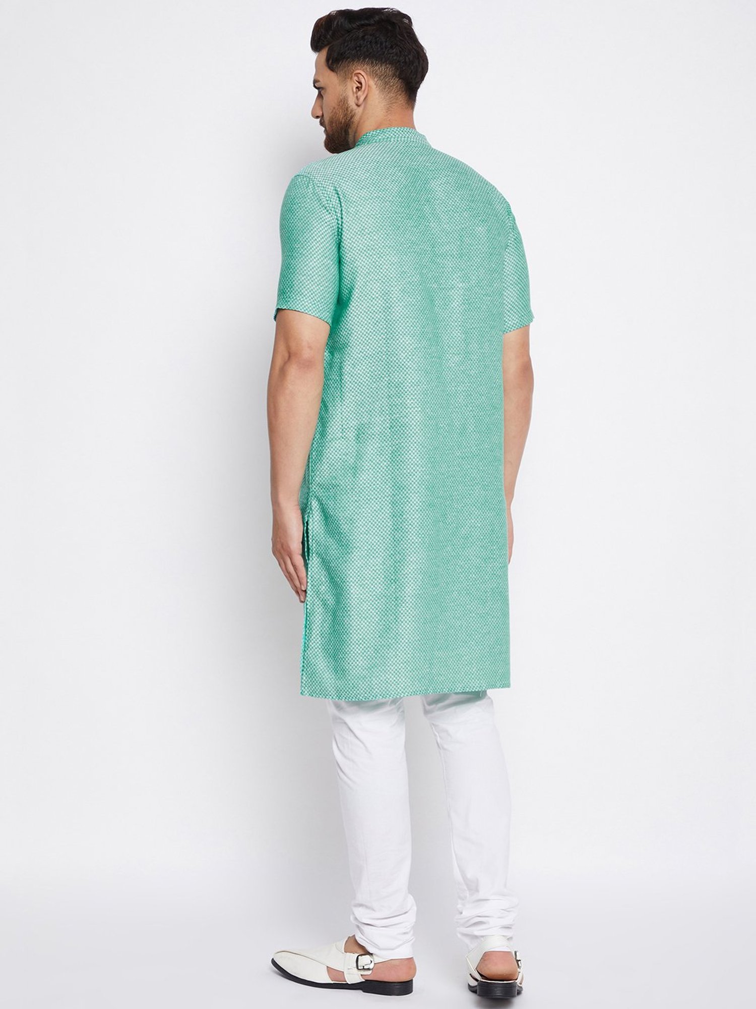 Even Green Self Design Mandarin Collar Kurta
