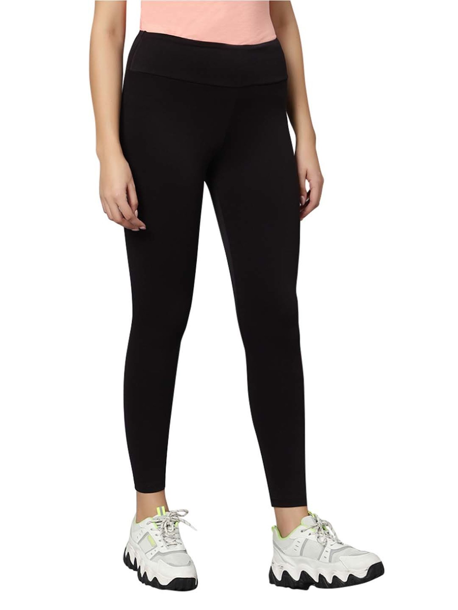 Omtex Black Mid Rise Sports Tights