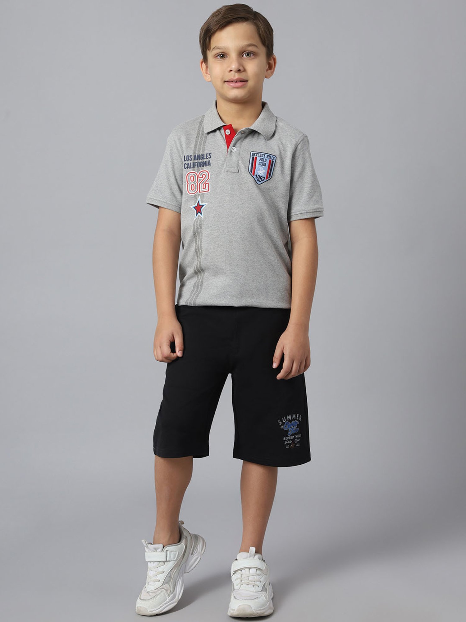Beverly Hills Polo Club Kids Grey Printed Polo T-Shirt