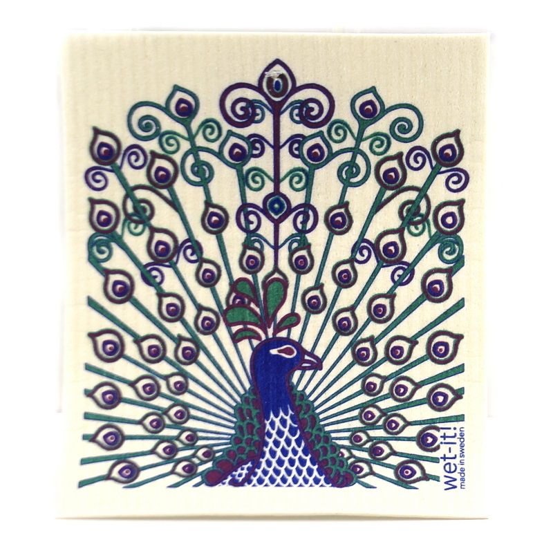 Swedish Dish Cloth 7.75" Peacocks And Birds Absorbent Cleaning Cloth Feathers  -  Dish Cloth