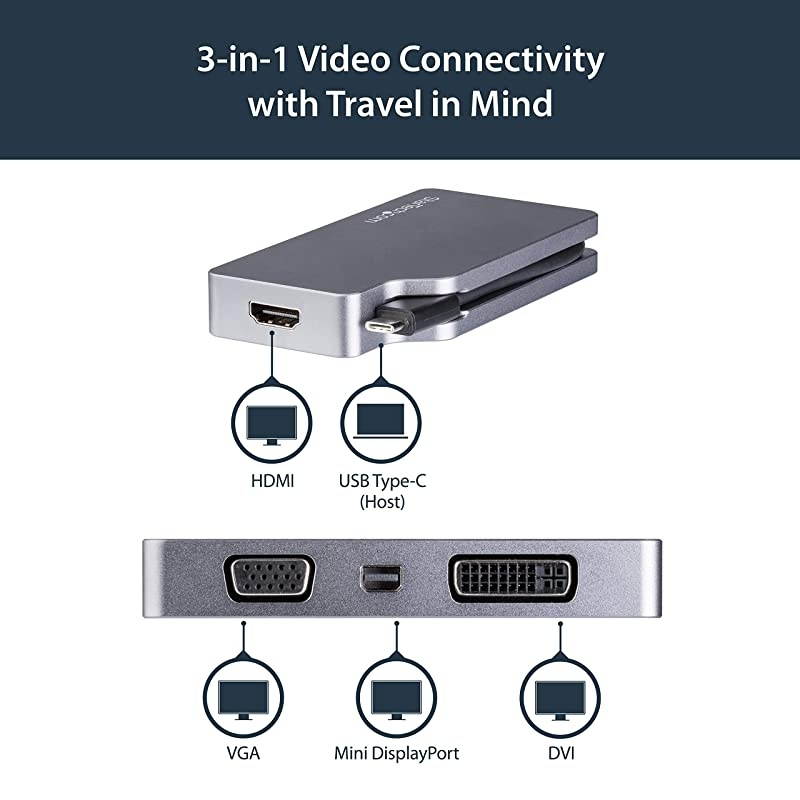 com USB C Multiport Video Adapter with HDMI VGA Mini DisplayPort or DVI USB Type C Monitor Adapter to HDMI 14 or mDP 12 4K VGA or DVI 1080p Space Gray Aluminum CDPVDHDMDPSG