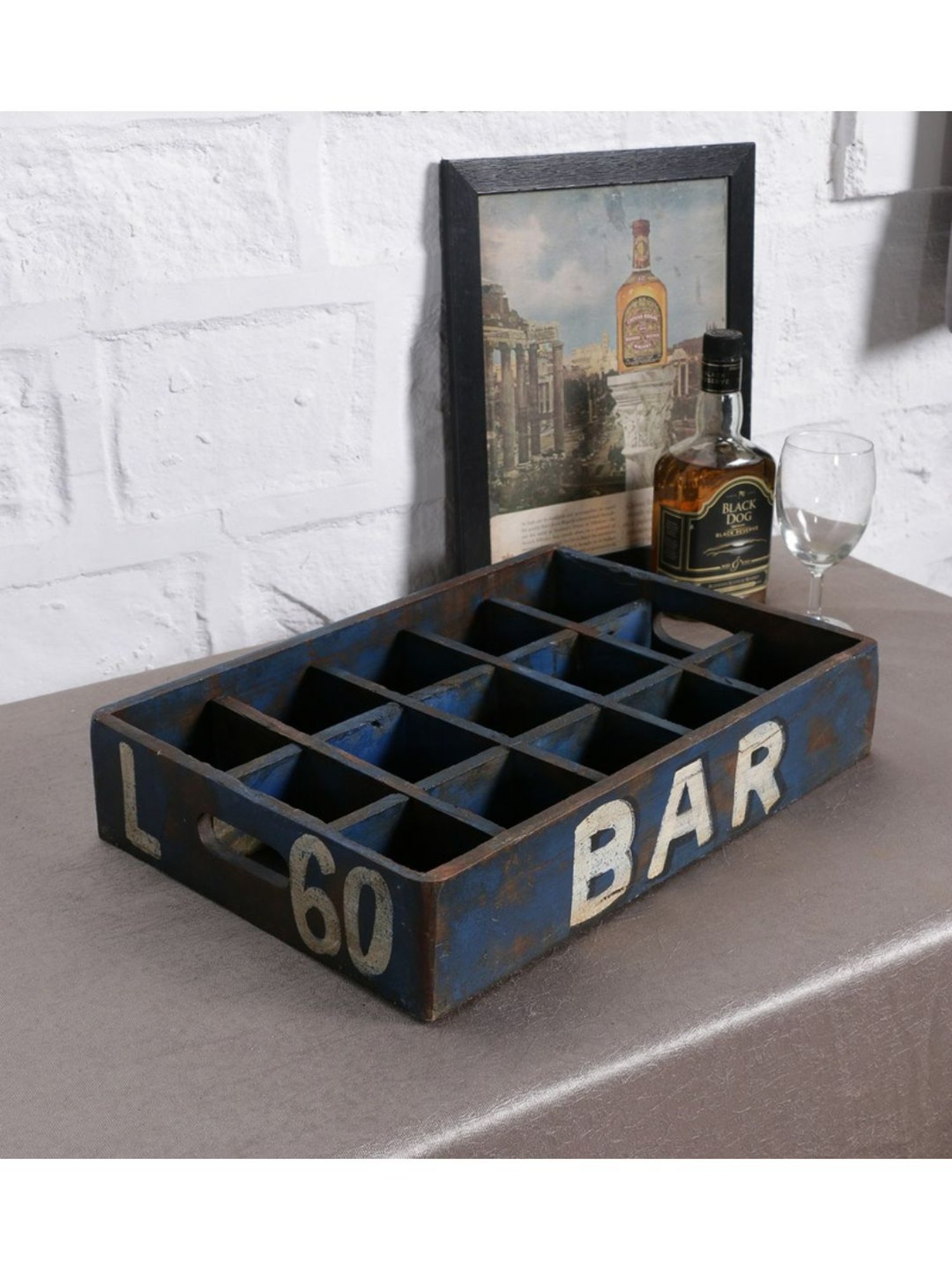 Artisans Rose Blue Wood Ace Serve Vintage Crate