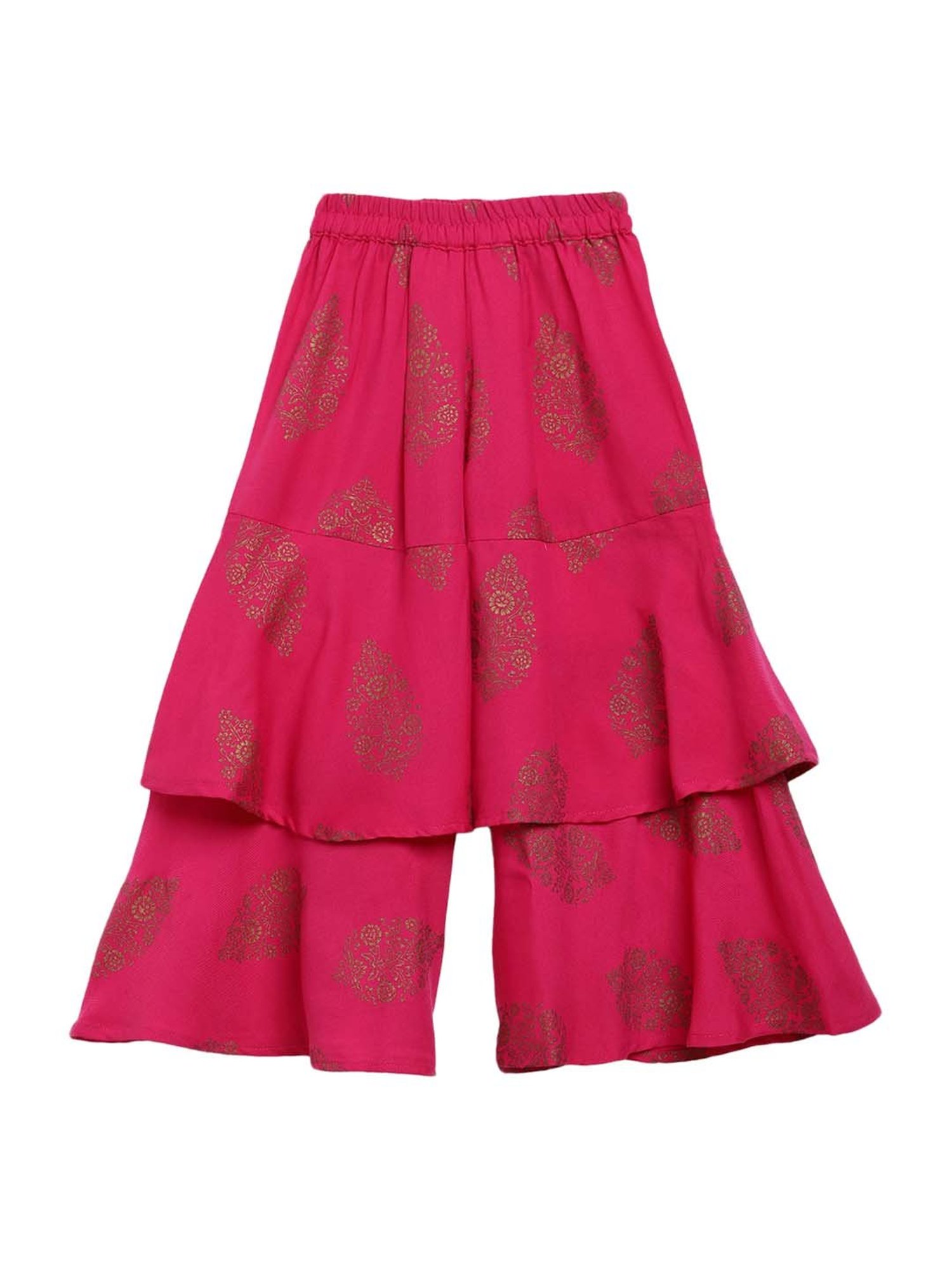 Ahalyaa Kids Pink Printed Kurta & Dupatta With Sharara