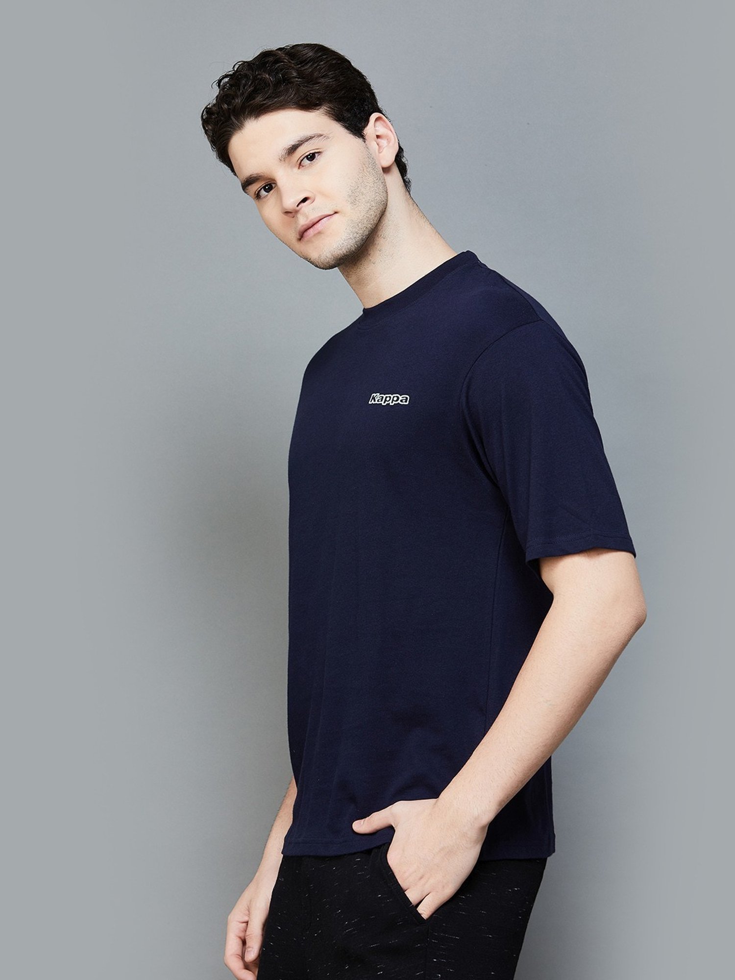 KAPPA Navy Cotton Regular Fit Printed T-Shirt