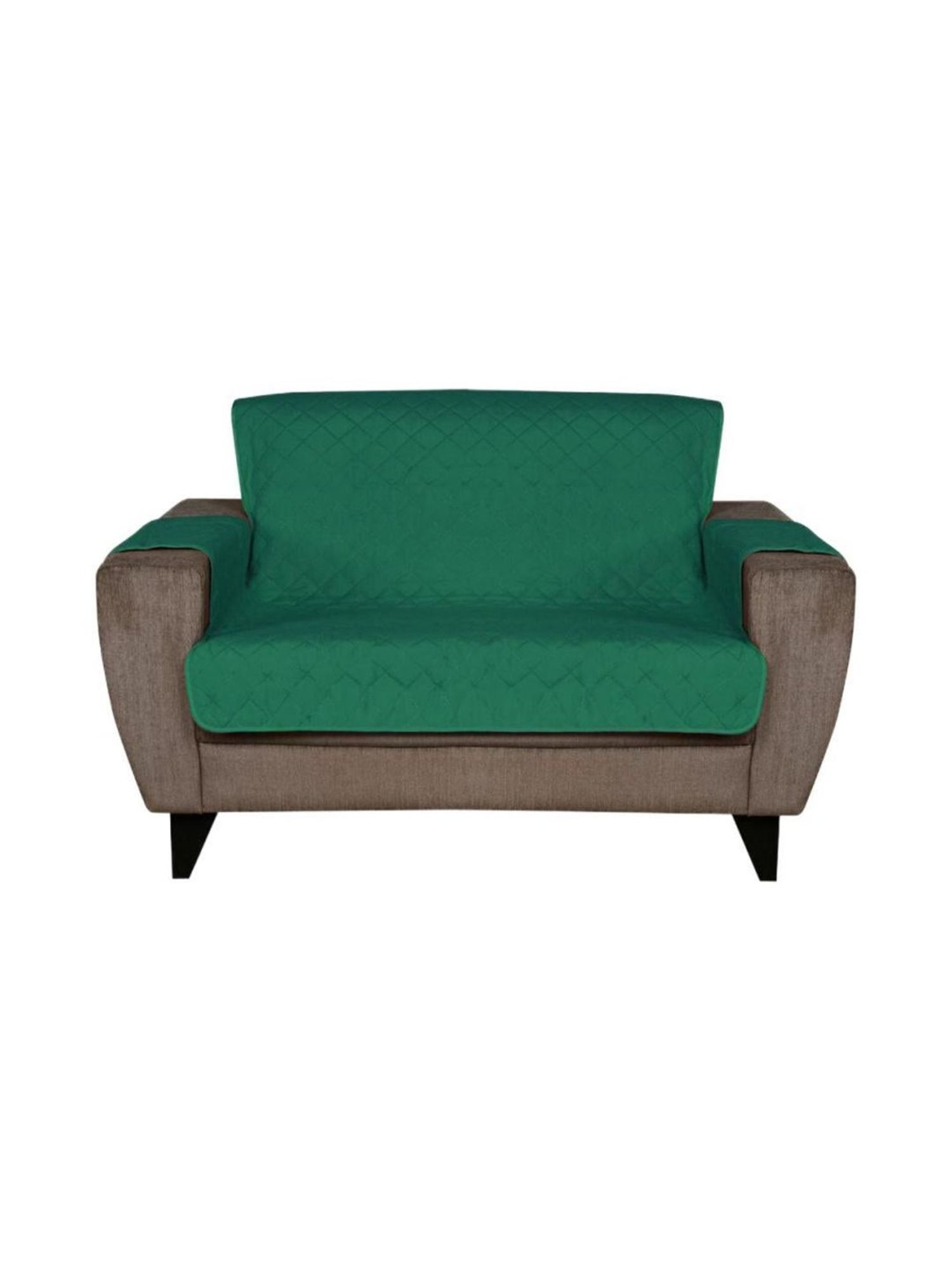 @home EMERALD & GREEN Solid Polyester Quilted Reversible 2 Seater Sofa Cover