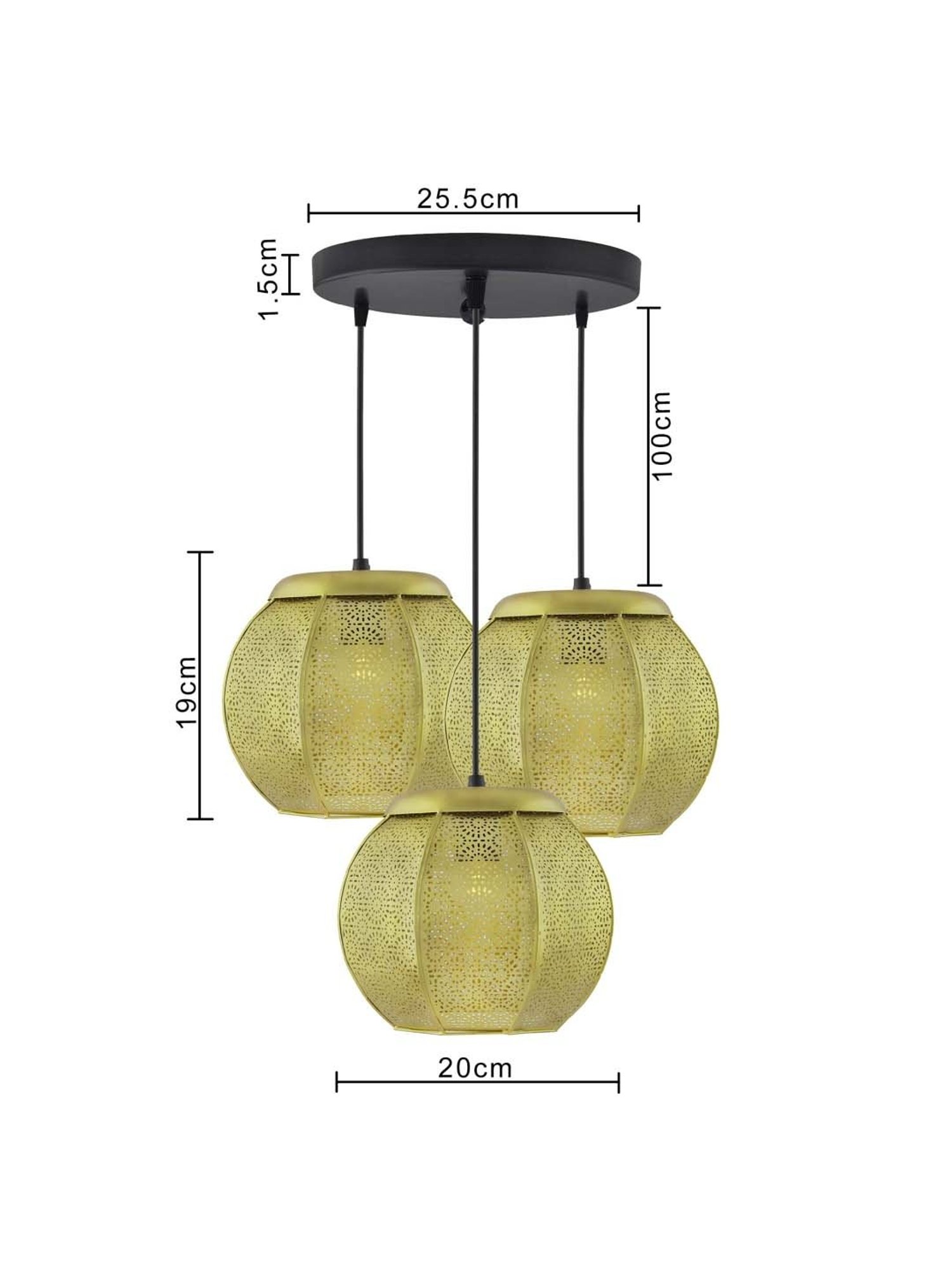 Homesake 3-Lights Round Cluster Golden Metal Classic Moroccan Pendant Light - Set of 1